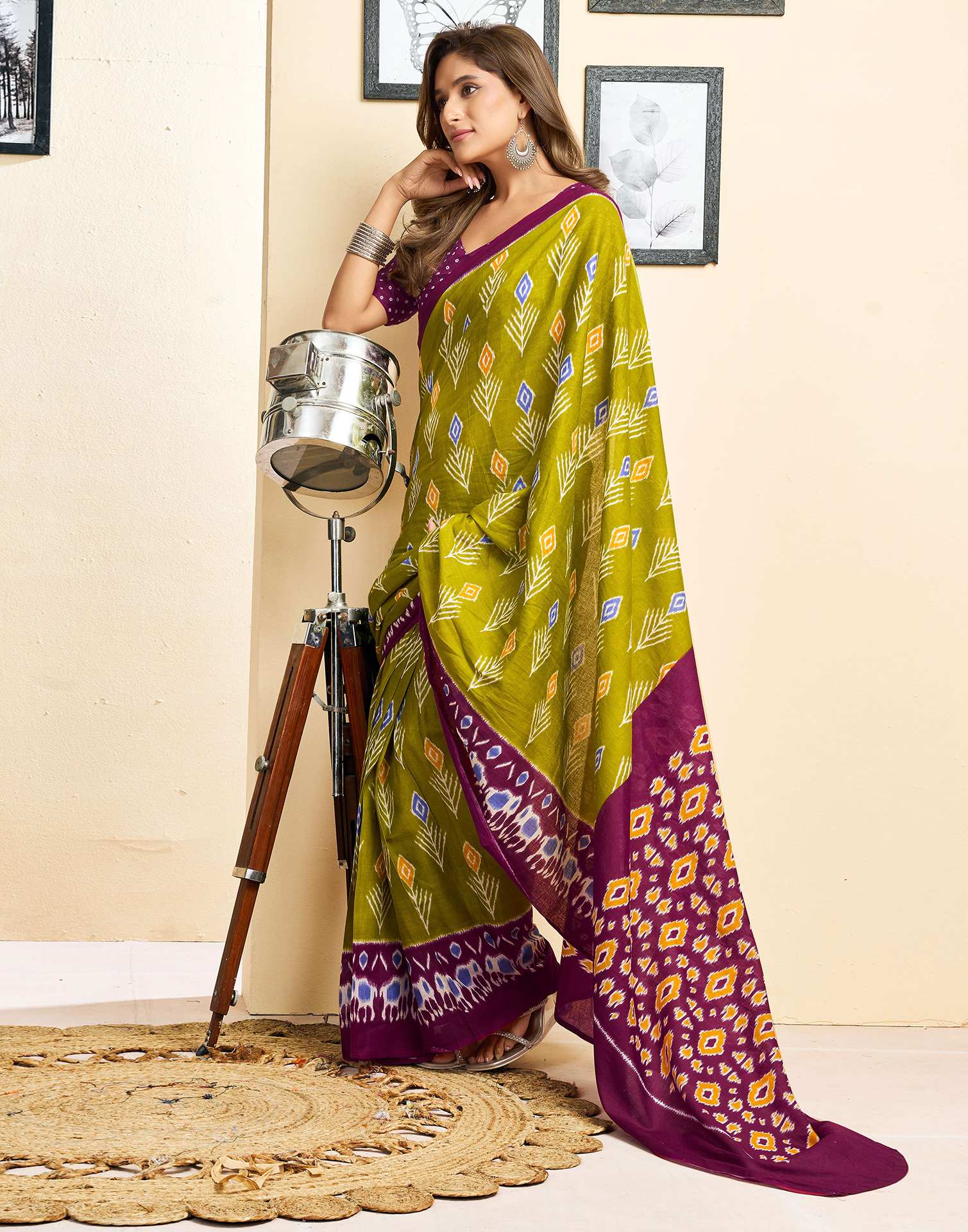 Ready To Wear Green Cotton Printed Saree