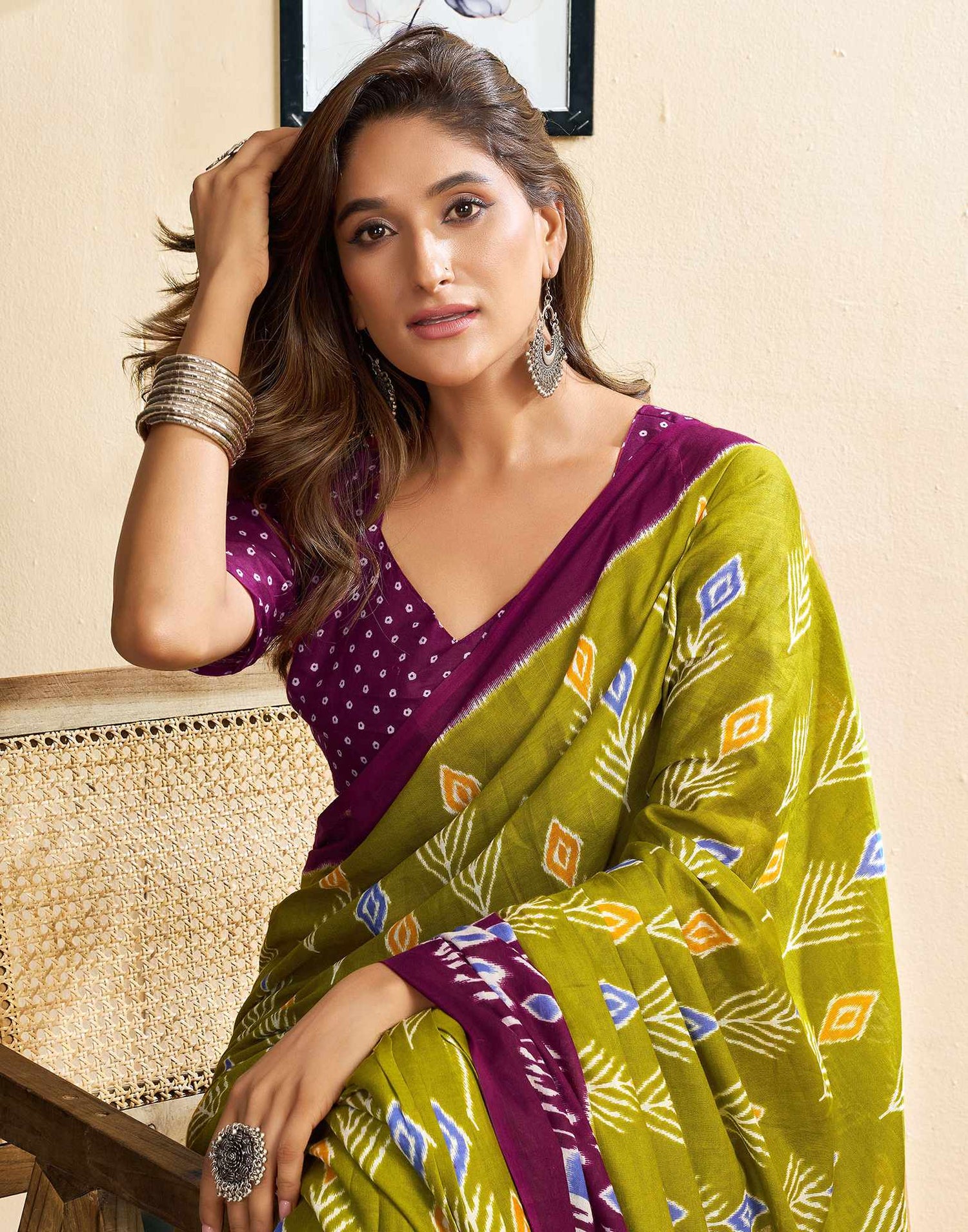 Ready To Wear Green Cotton Printed Saree