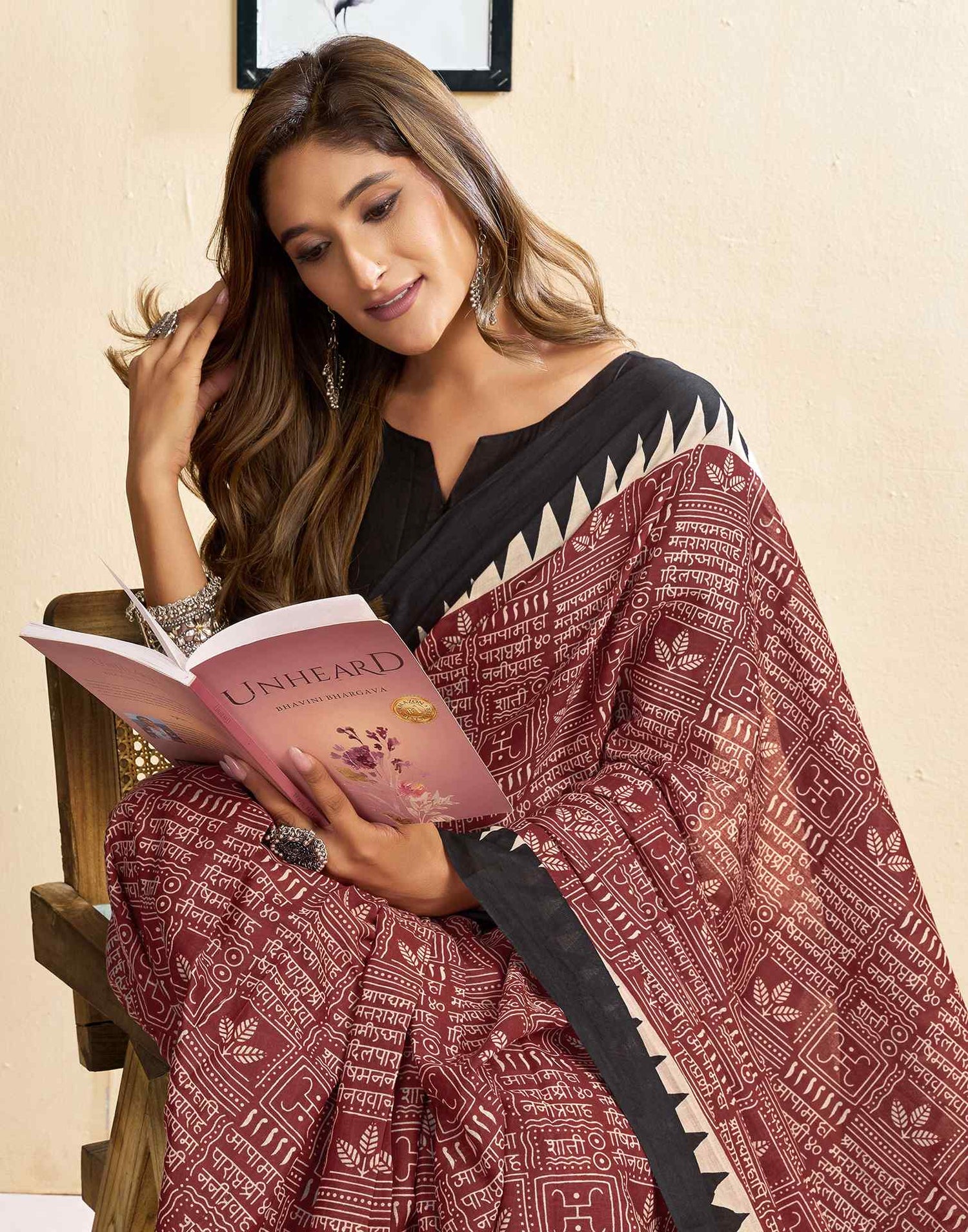 Ready To Wear Brown Cotton Printed Saree
