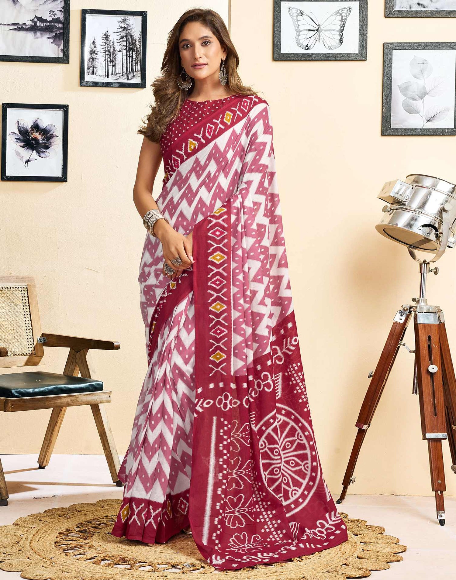 Ready To Wear Off White Cotton Printed Saree