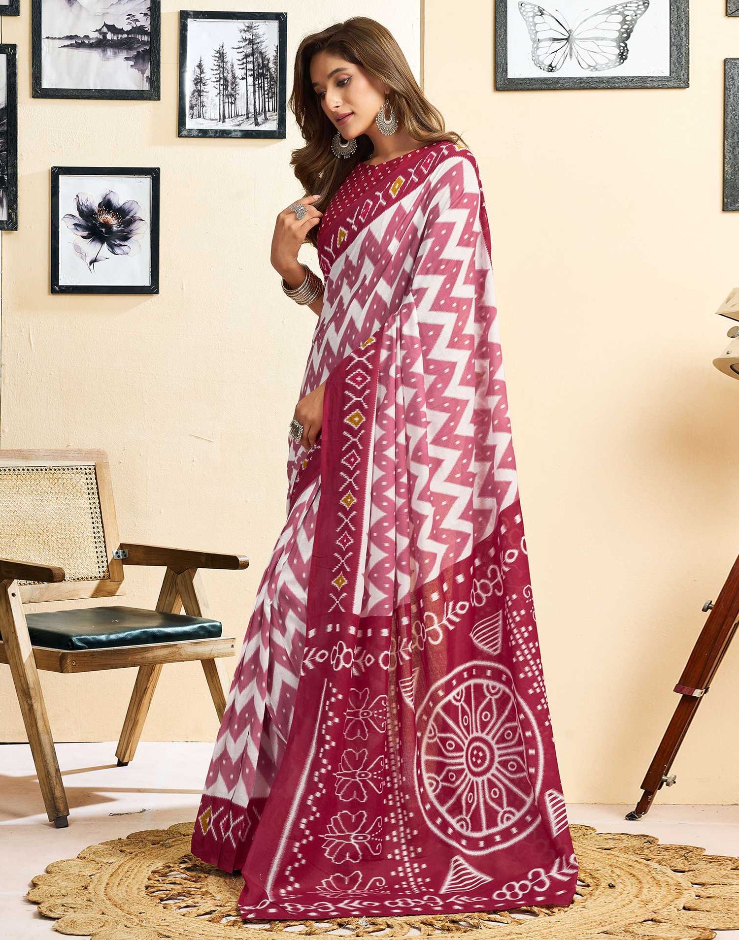 Ready To Wear Off White Cotton Printed Saree