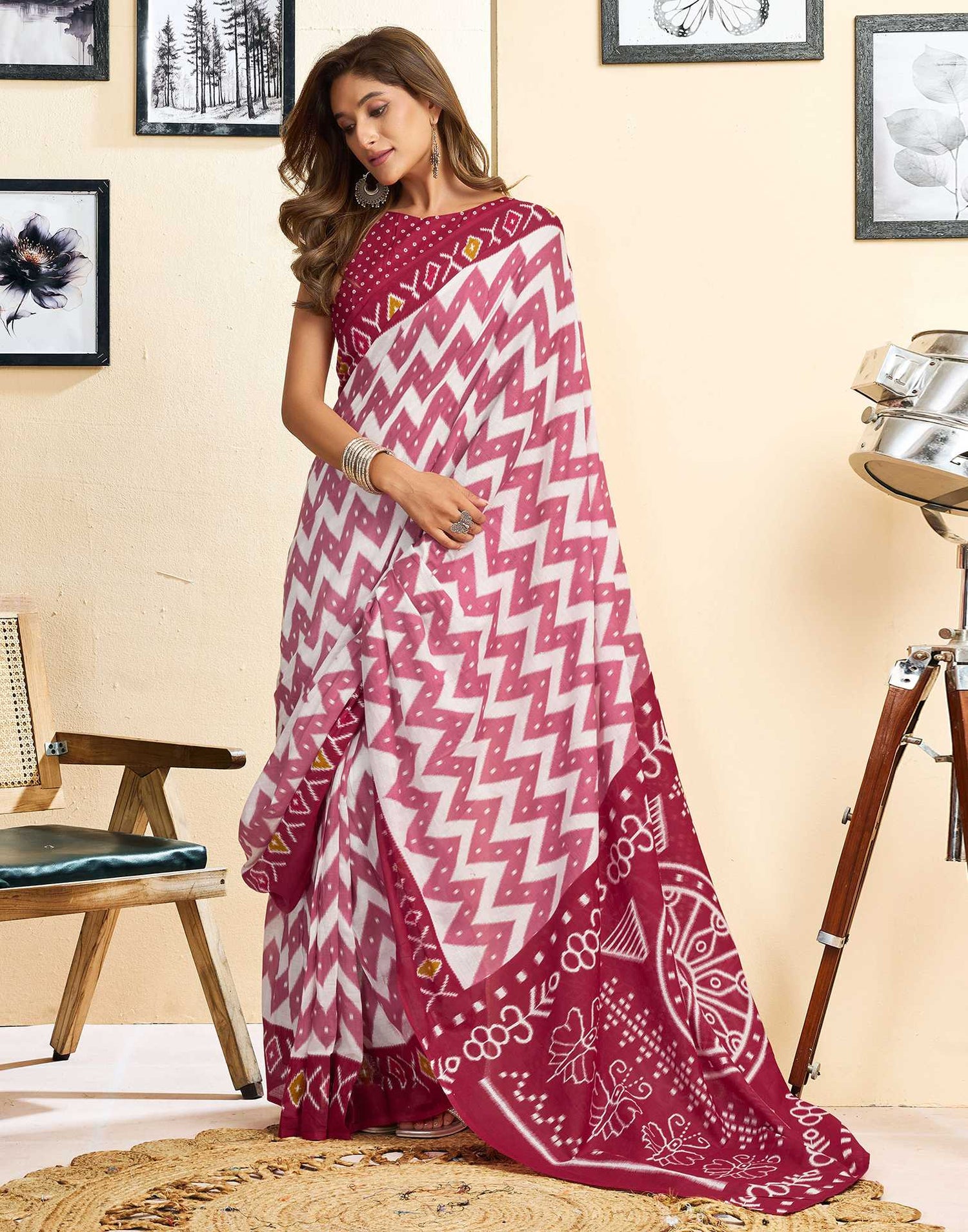 Ready To Wear Off White Cotton Printed Saree