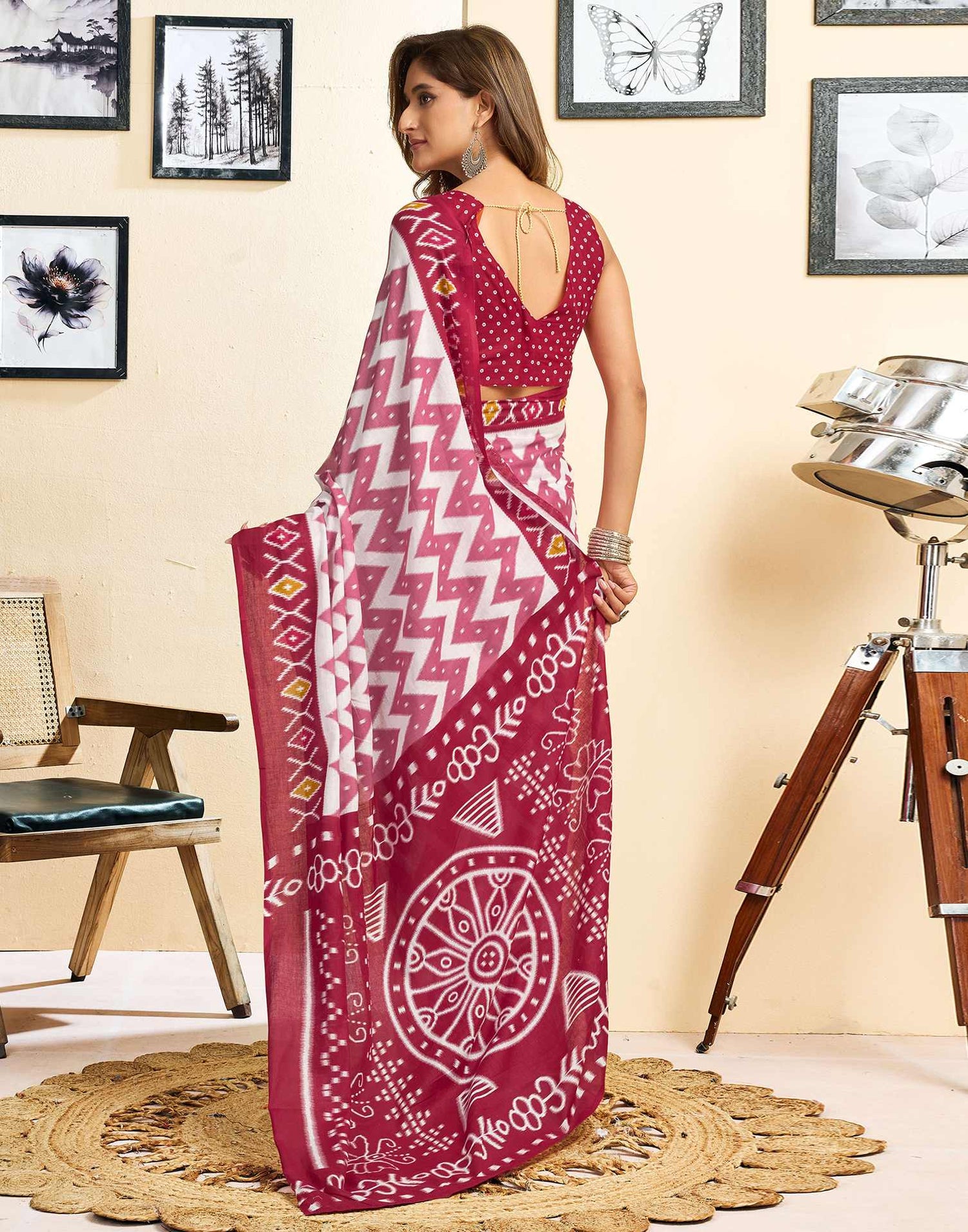 Ready To Wear Off White Cotton Printed Saree