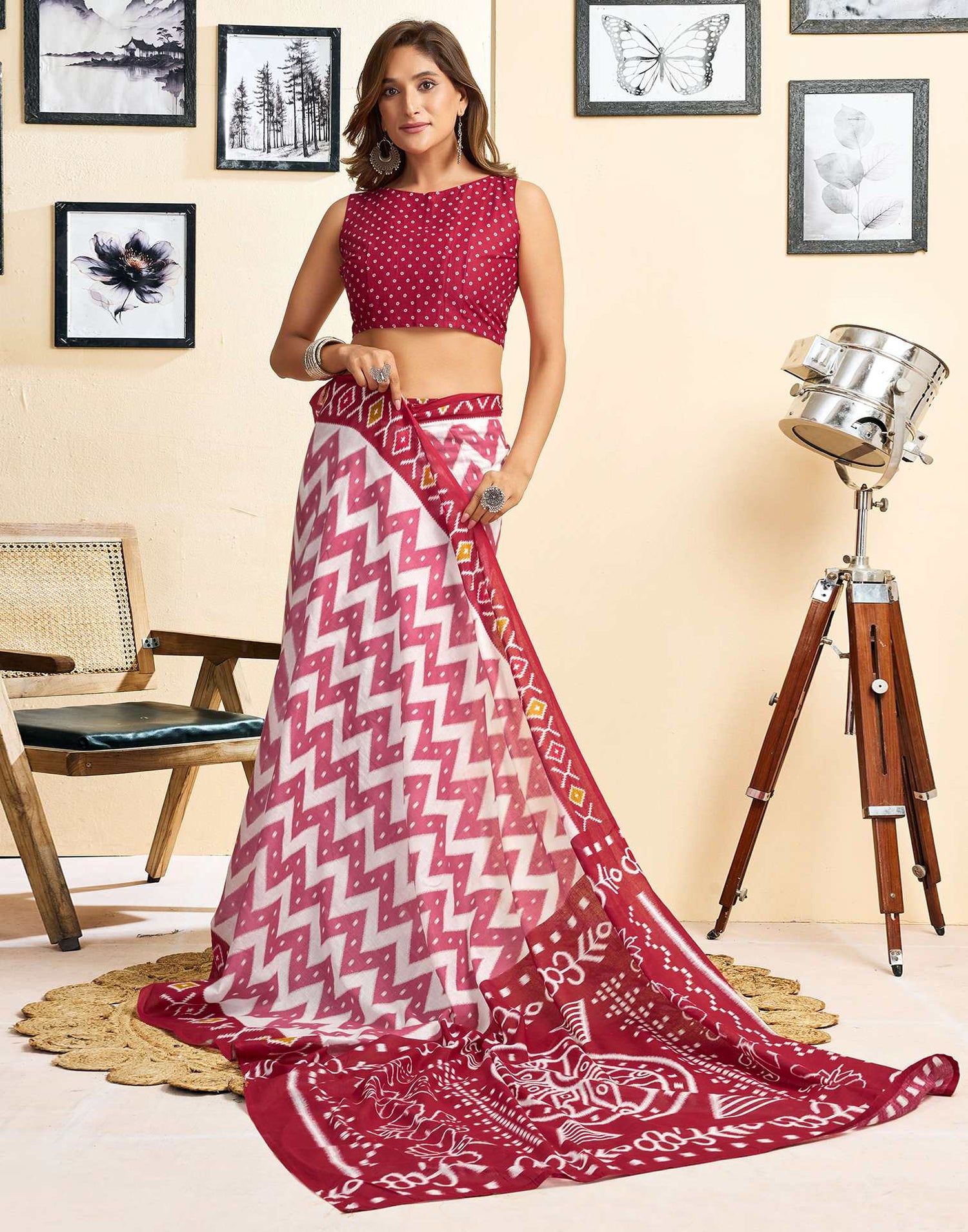 Ready To Wear Off White Cotton Printed Saree