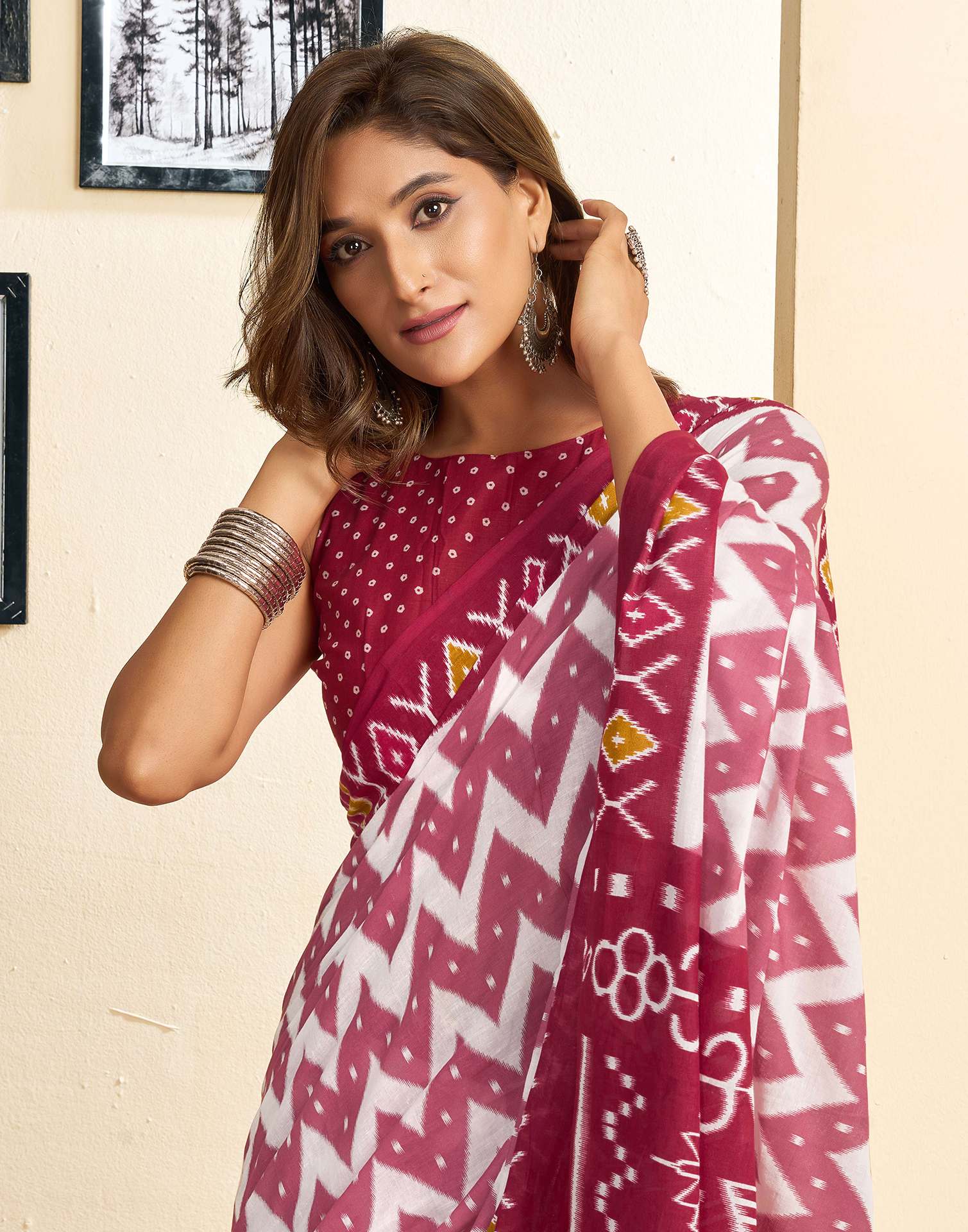Ready To Wear Off White Cotton Printed Saree