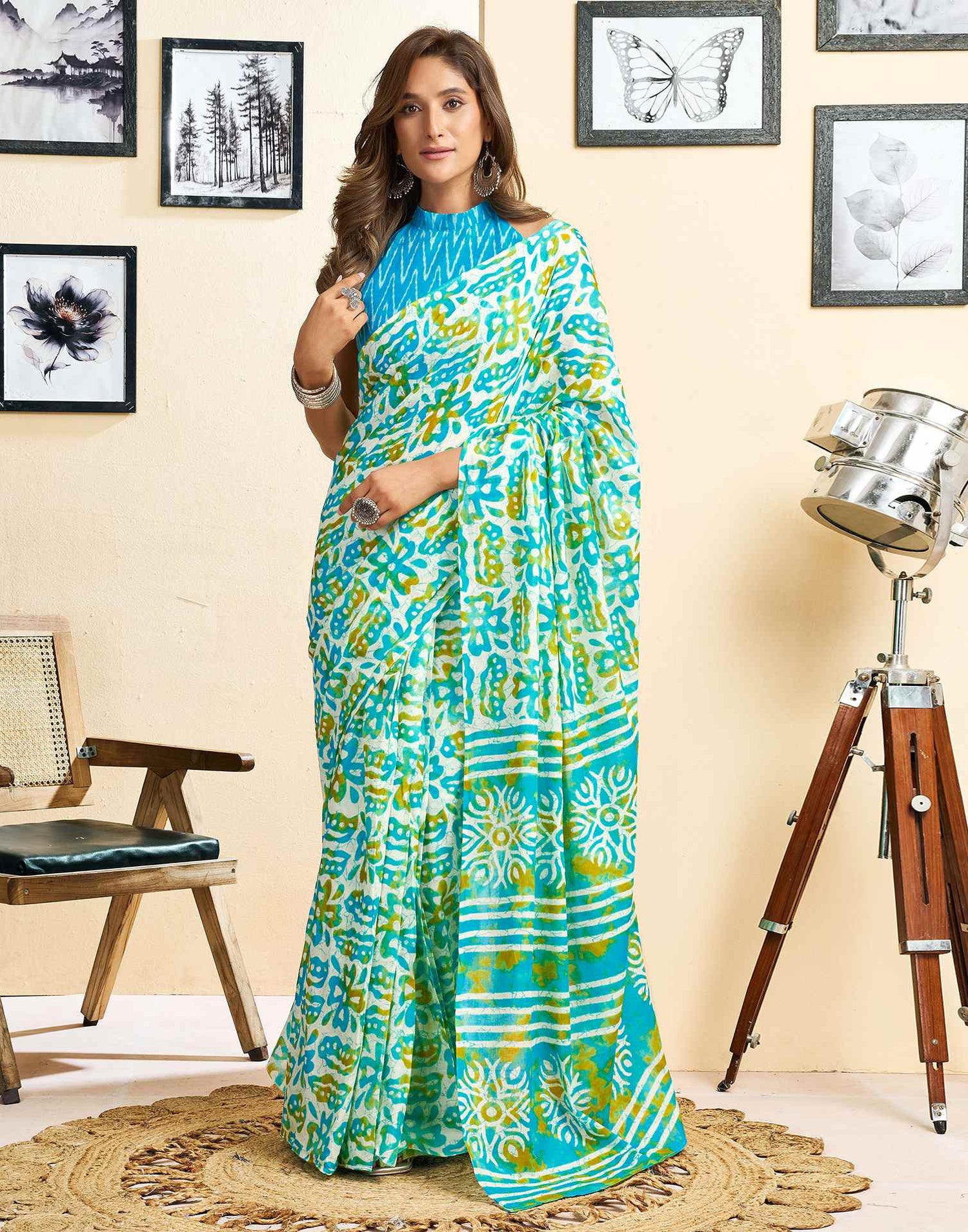 Ready To Wear Multicoloured Cotton Printed Saree With Pocket