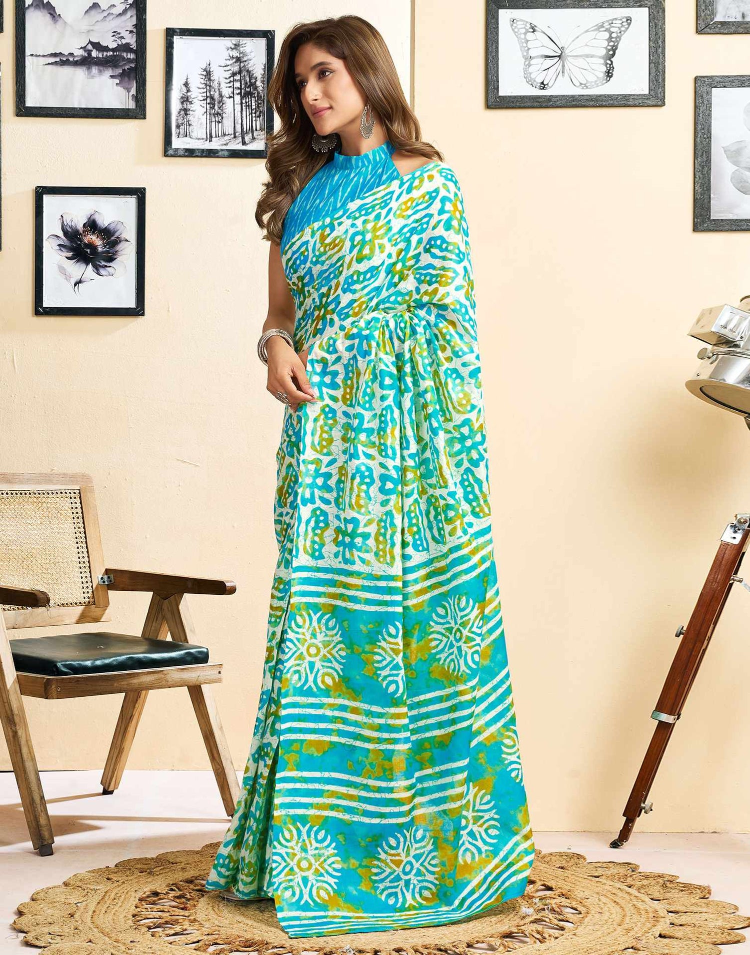 Ready To Wear Multicoloured Cotton Printed Saree With Pocket