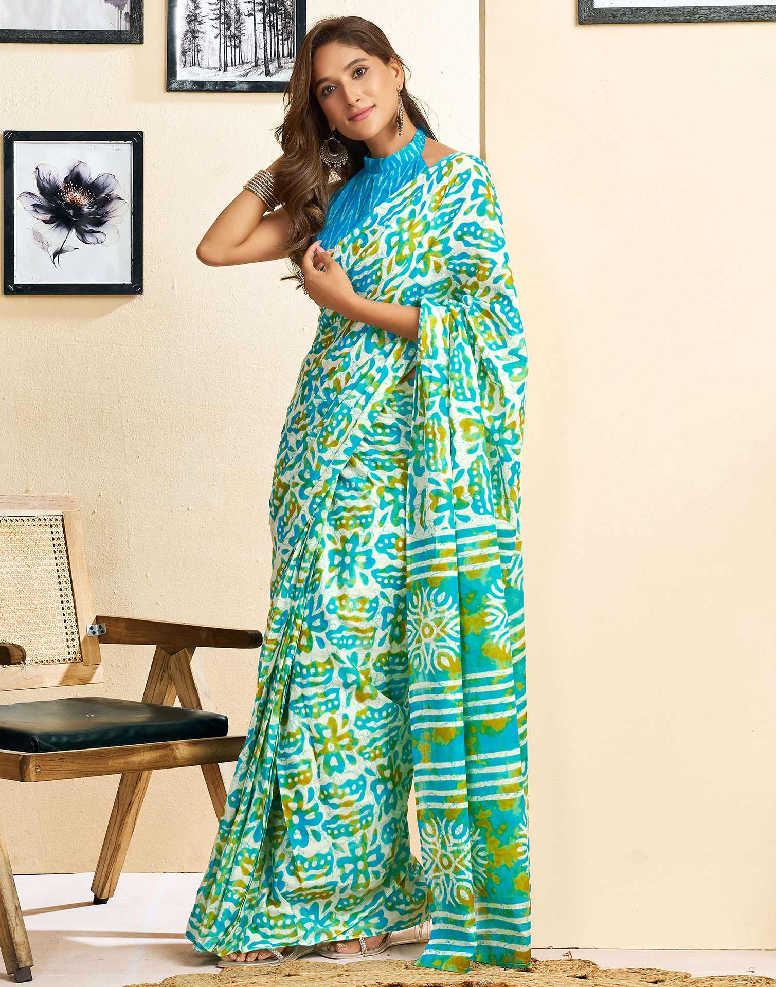 Ready To Wear Multicoloured Cotton Printed Saree With Pocket