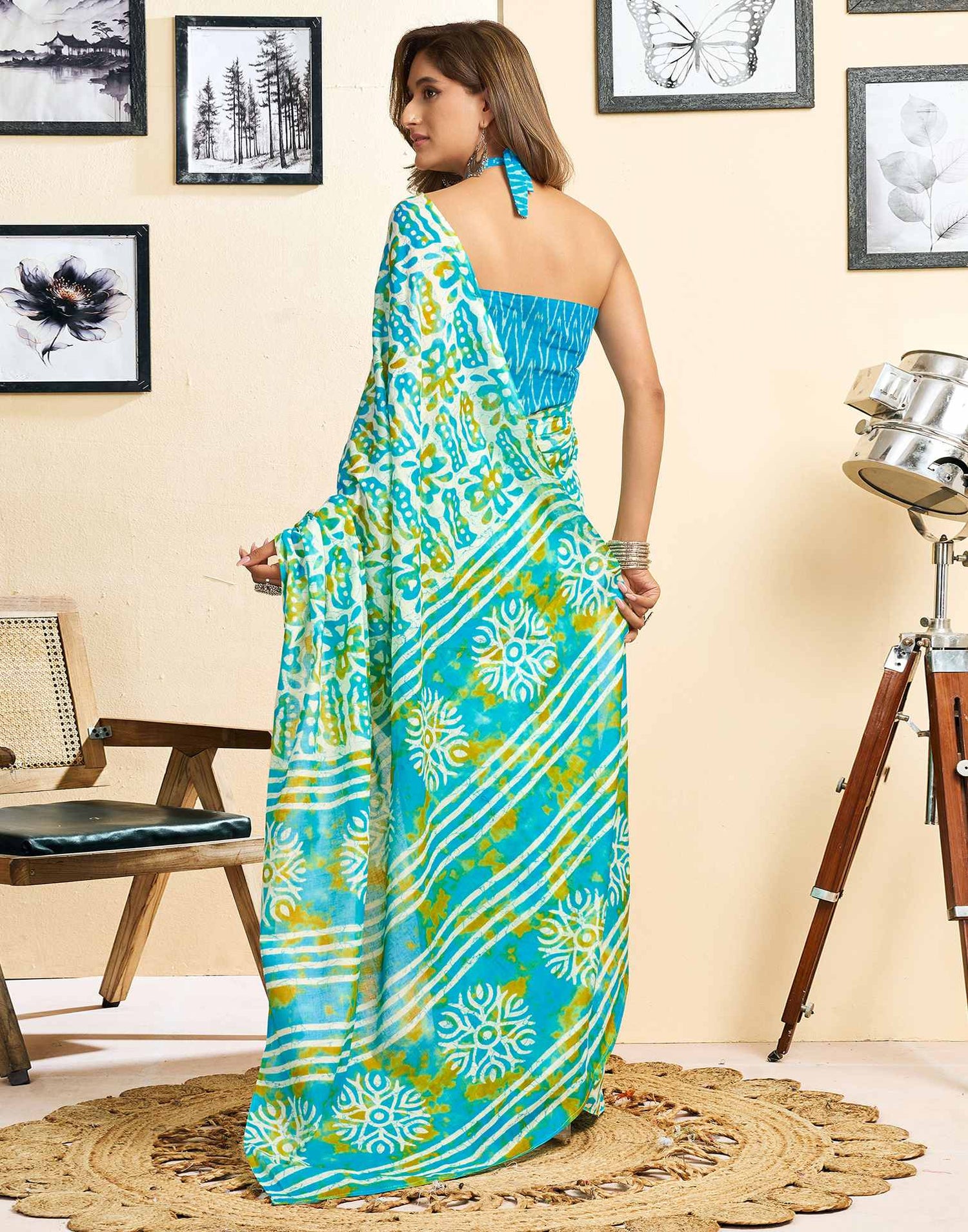 Ready To Wear Multicoloured Cotton Printed Saree With Pocket