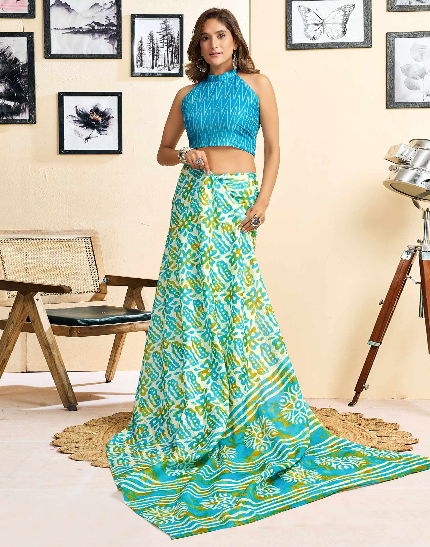Ready To Wear Multicoloured Cotton Printed Saree With Pocket