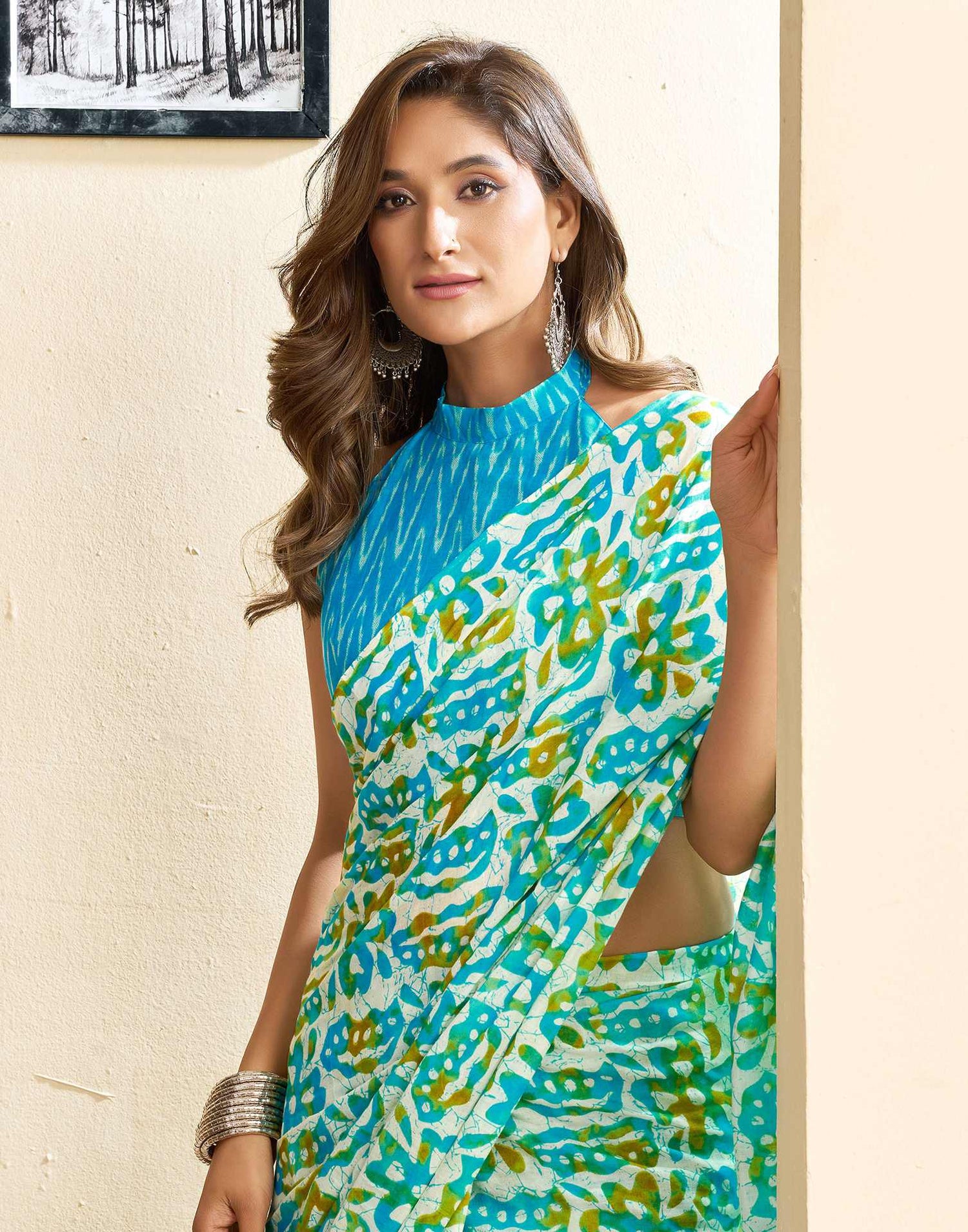 Ready To Wear Multicoloured Cotton Printed Saree With Pocket