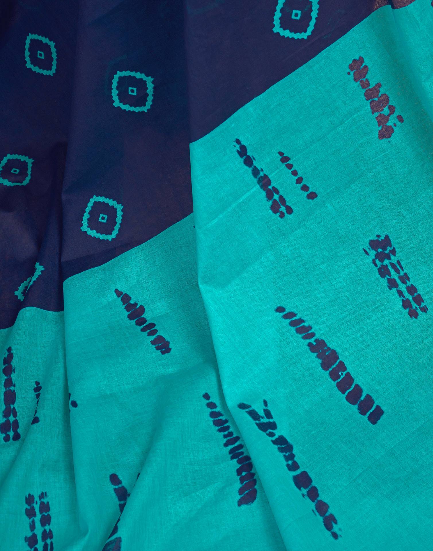 Ready To Wear Blue Cotton Printed Saree With Pocket