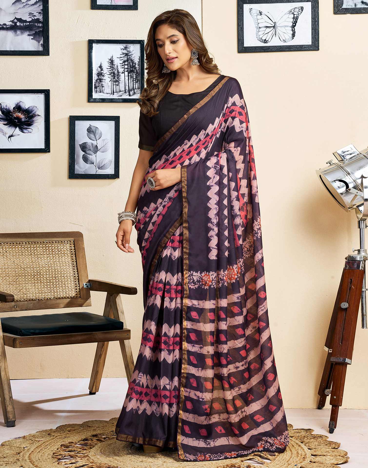 Ready To Wear Dusty Purple Linen Printed Saree