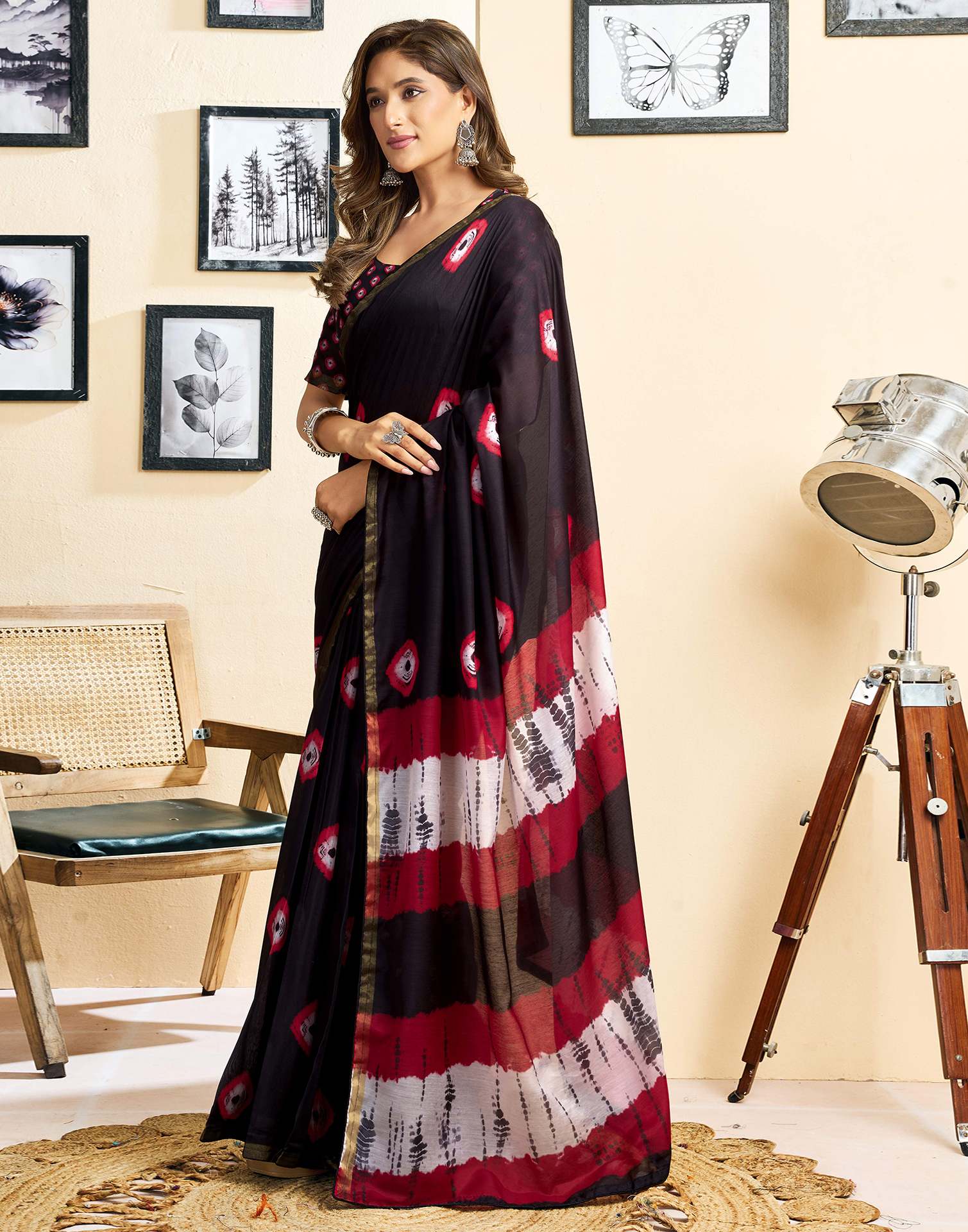 Ready To Wear Black Linen Printed Saree