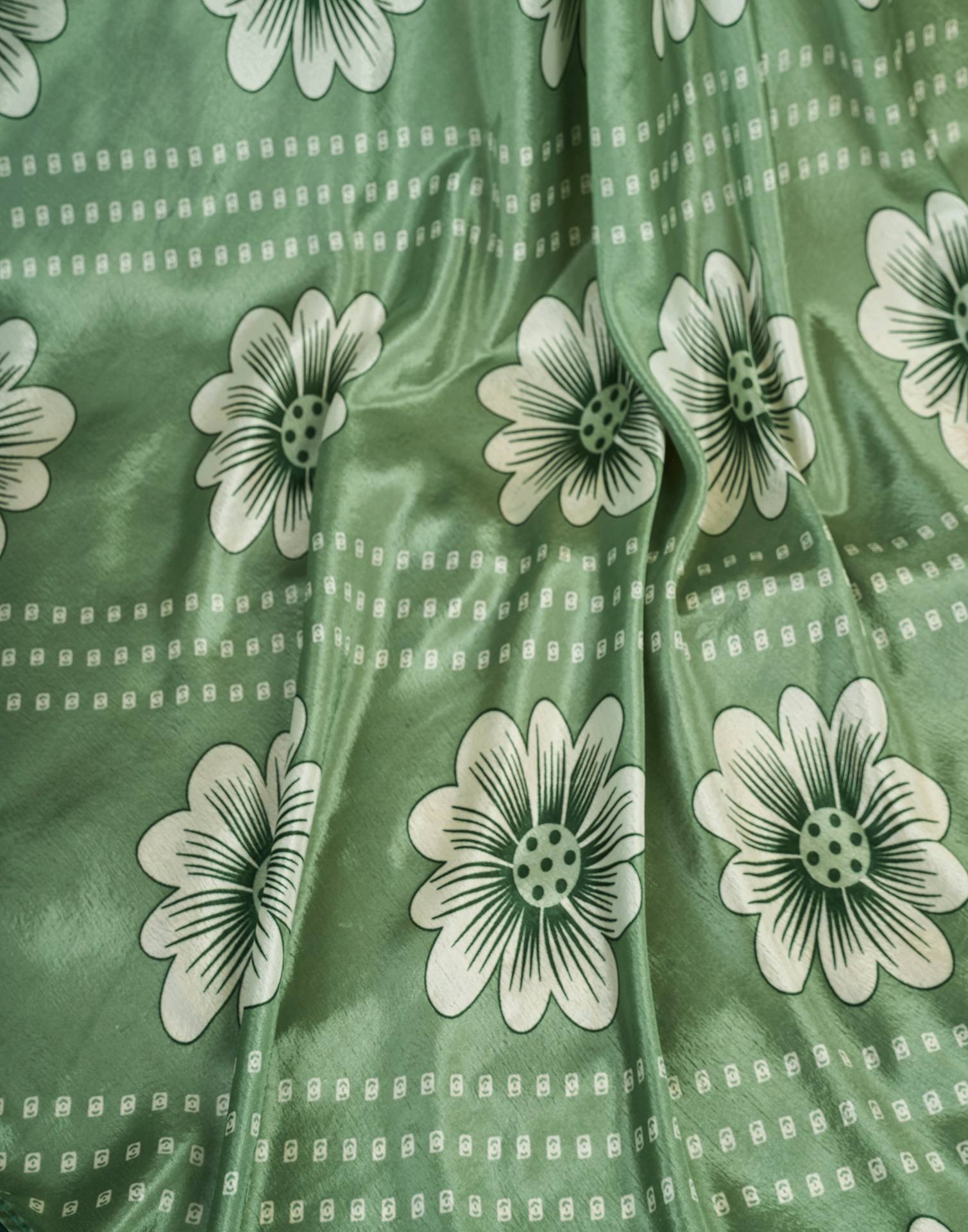 Ready To Wear Sage Green Chinnon Floral Printed Saree