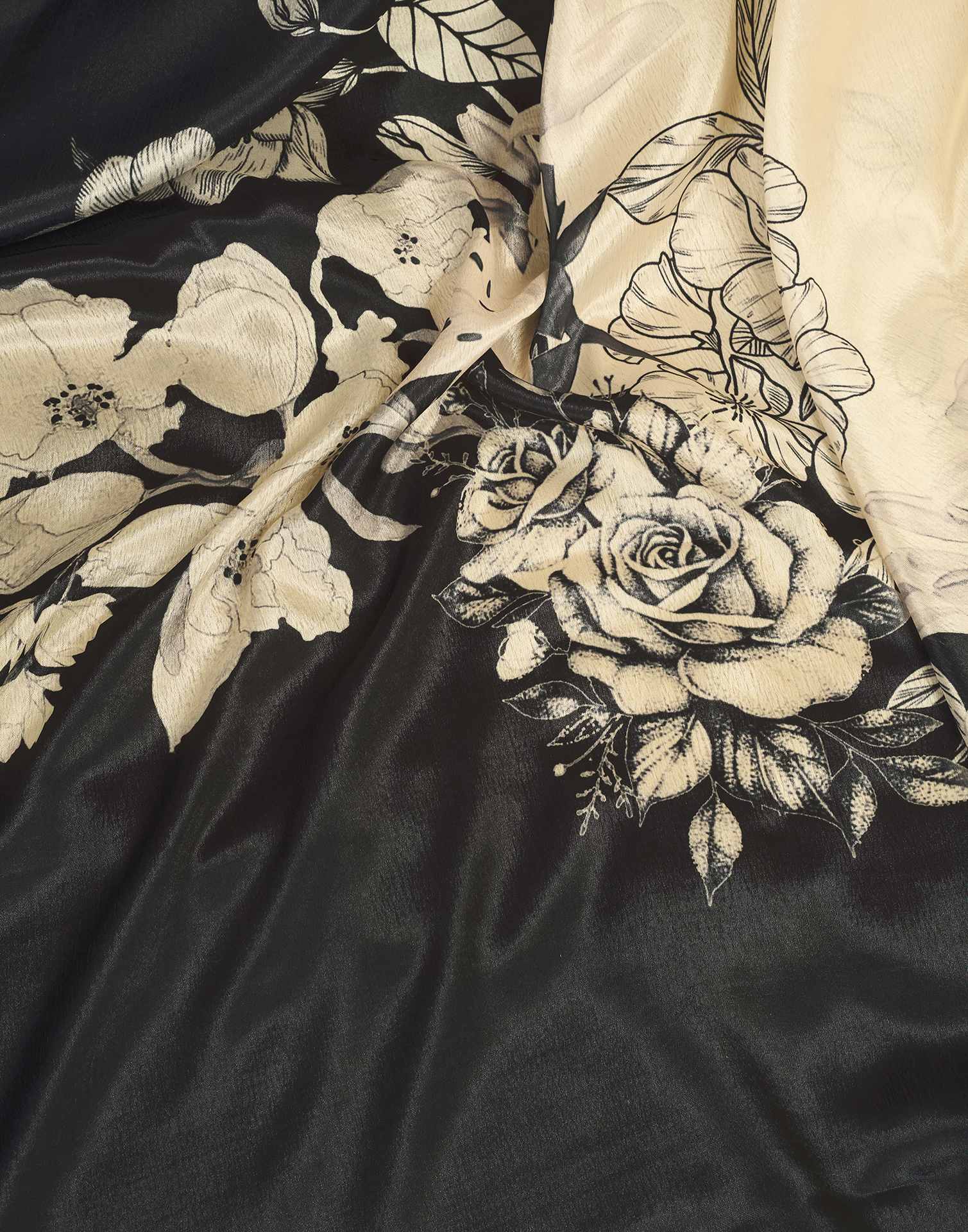 Ready To Wear Beige Chinnon Floral Printed Saree