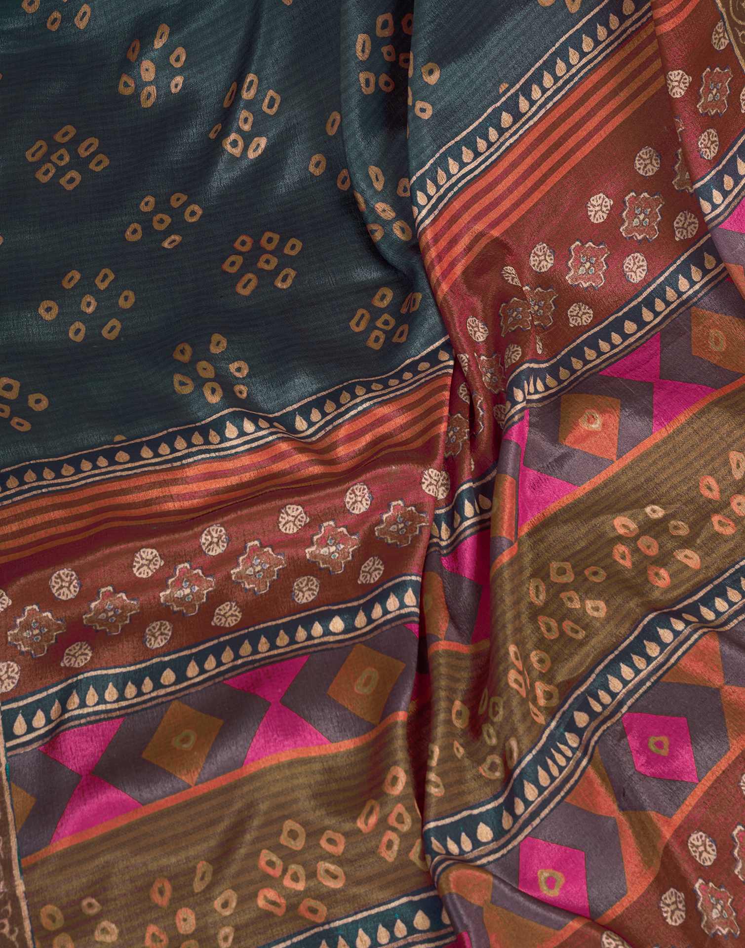 Ready To Wear Dusty Teal Blue Chinnon Printed Saree