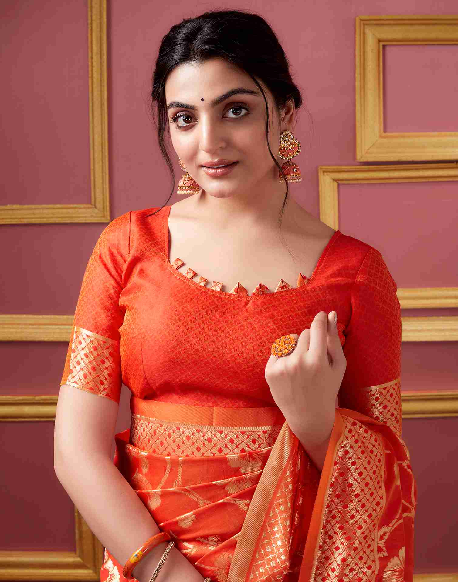 Orange Silk Woven Banarasi Saree