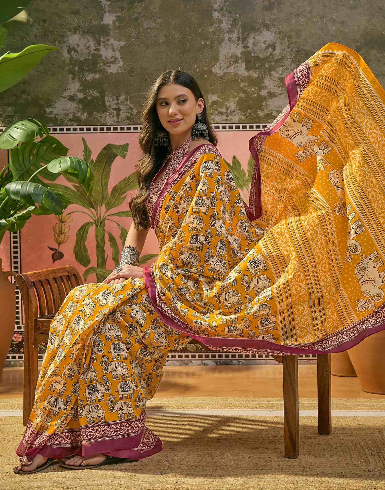 Ready To Wear Yellow Cotton Printed Saree