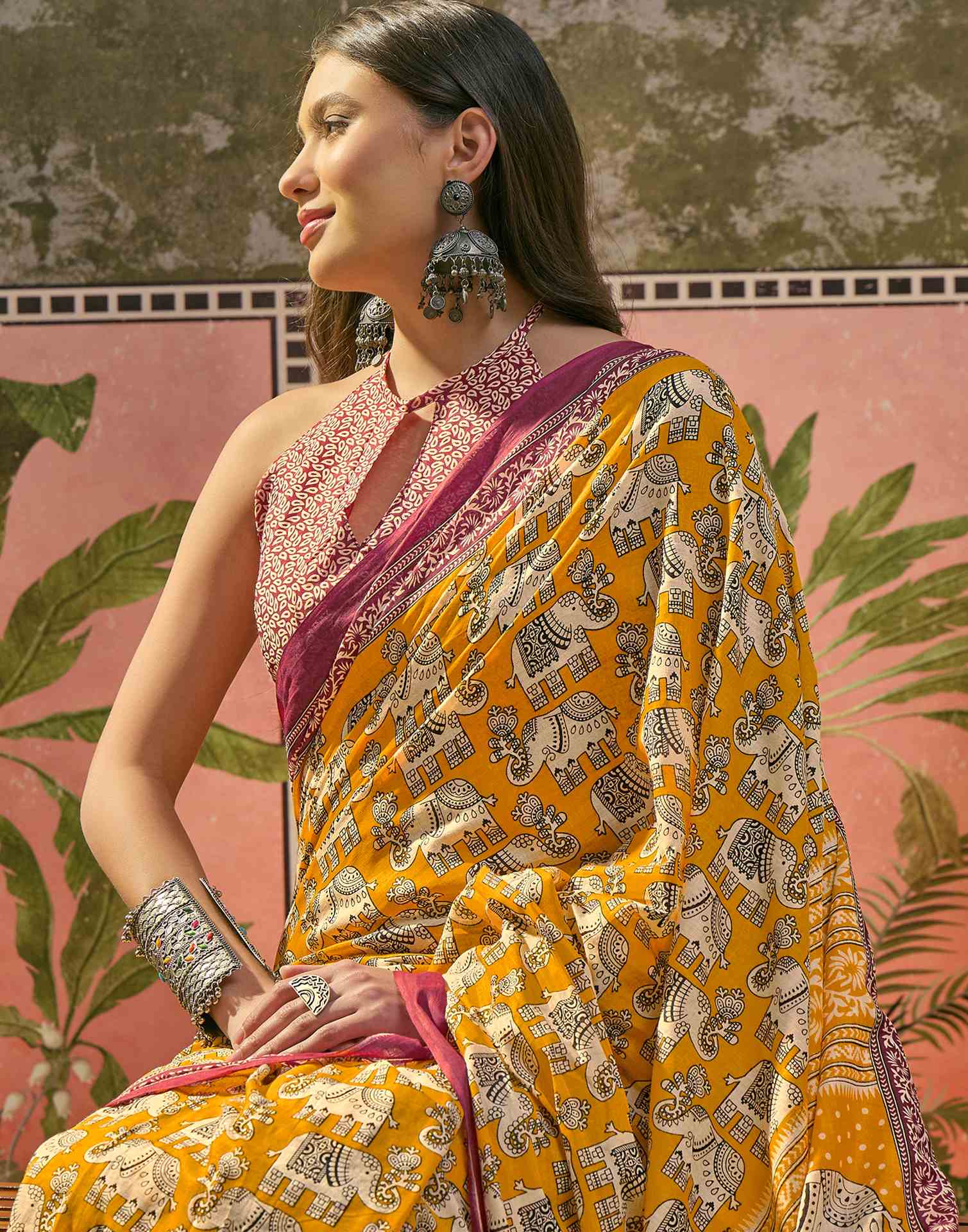 Ready To Wear Yellow Cotton Printed Saree