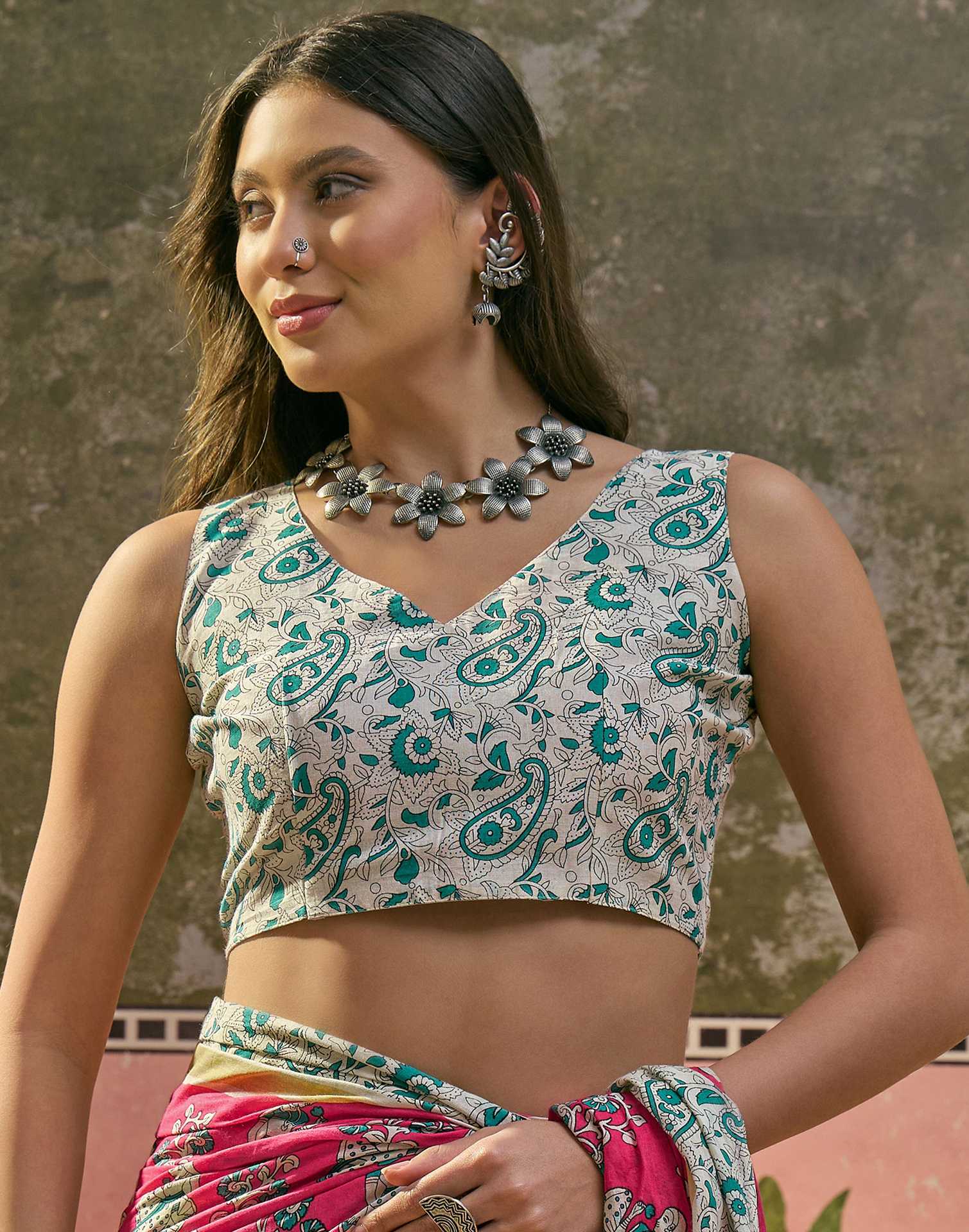 Ready To Wear Pink Cotton Printed Saree