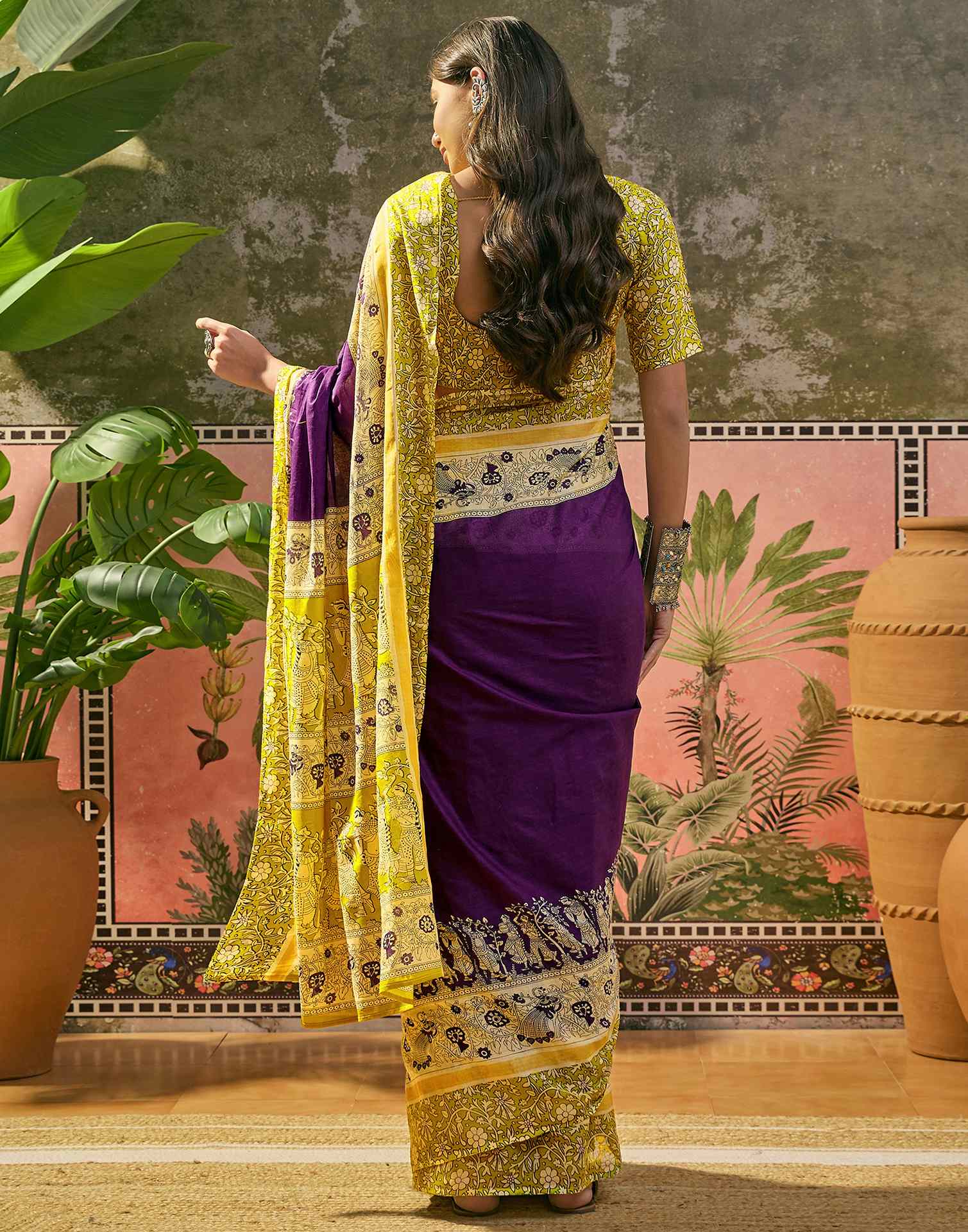 Ready To Wear Purple Cotton Printed Saree