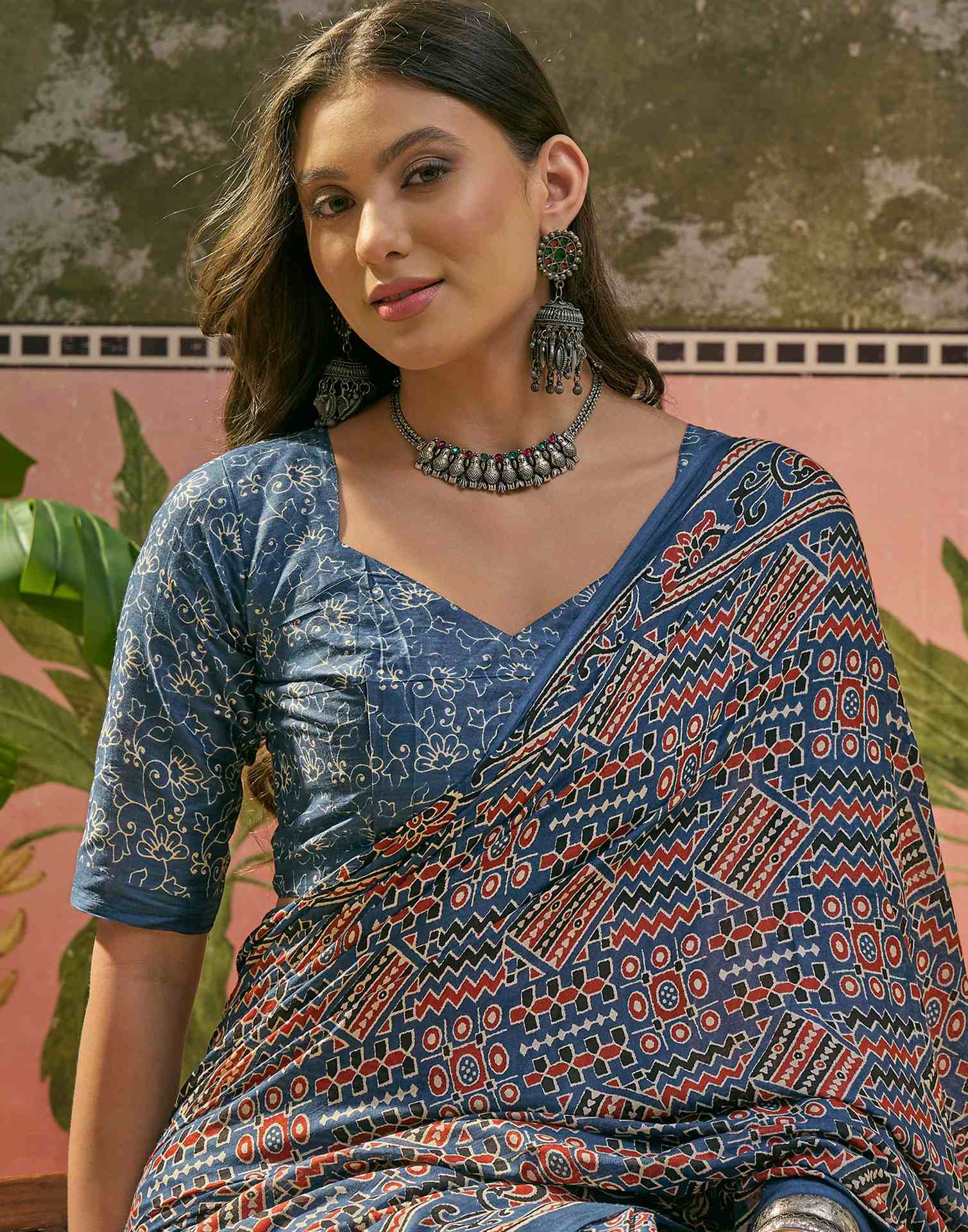 Ready To Wear Blue Cotton Printed Saree