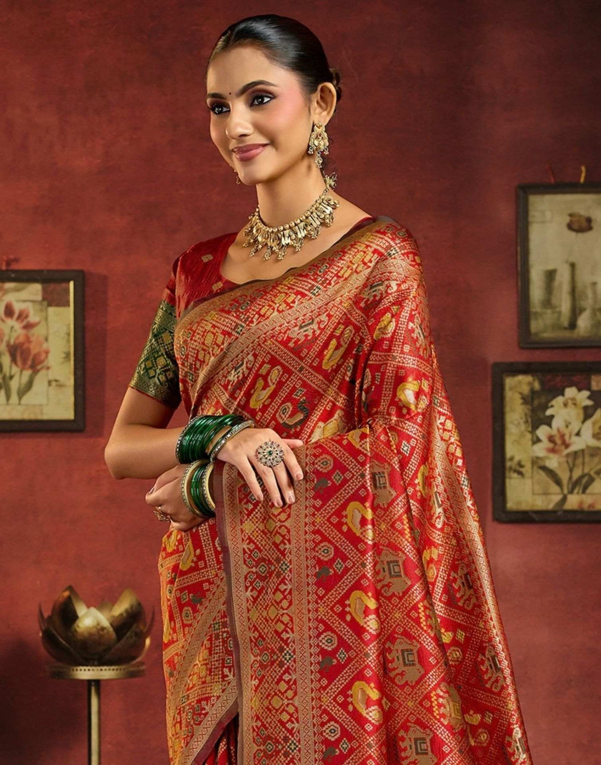 Bright Red Silk Woven Patola Saree