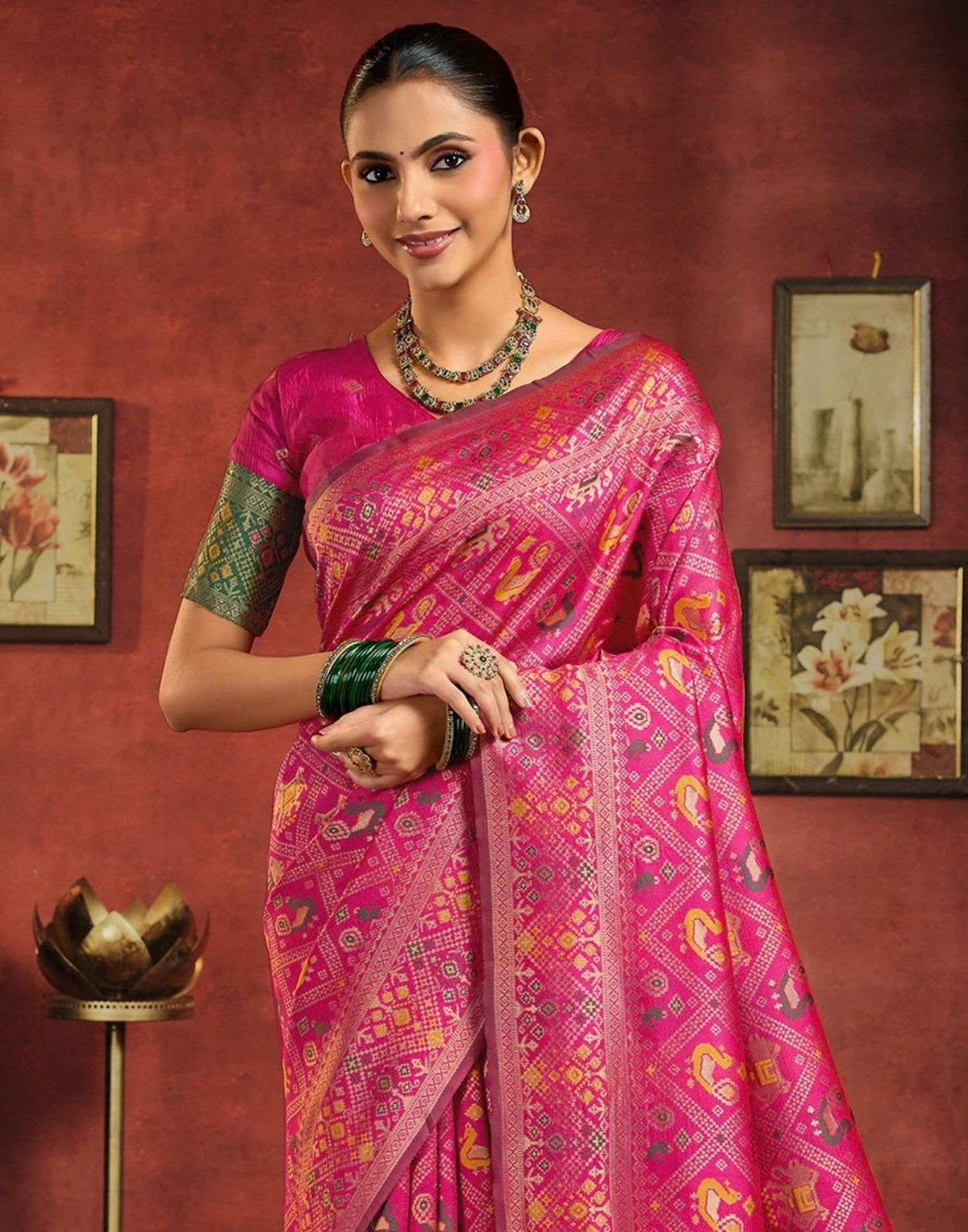 Dark Pink Silk Woven Patola Saree