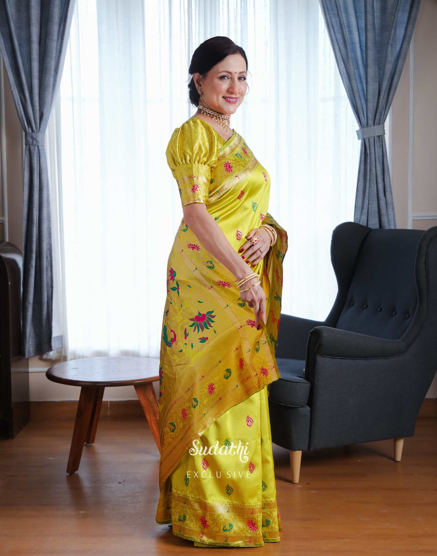 Kishori Shahane Lime Green Silk Woven Paithani Saree