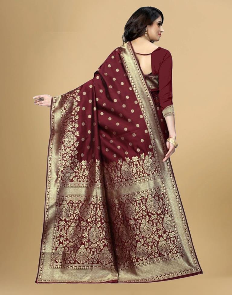 Maroon Silk Woven Banarasi Saree