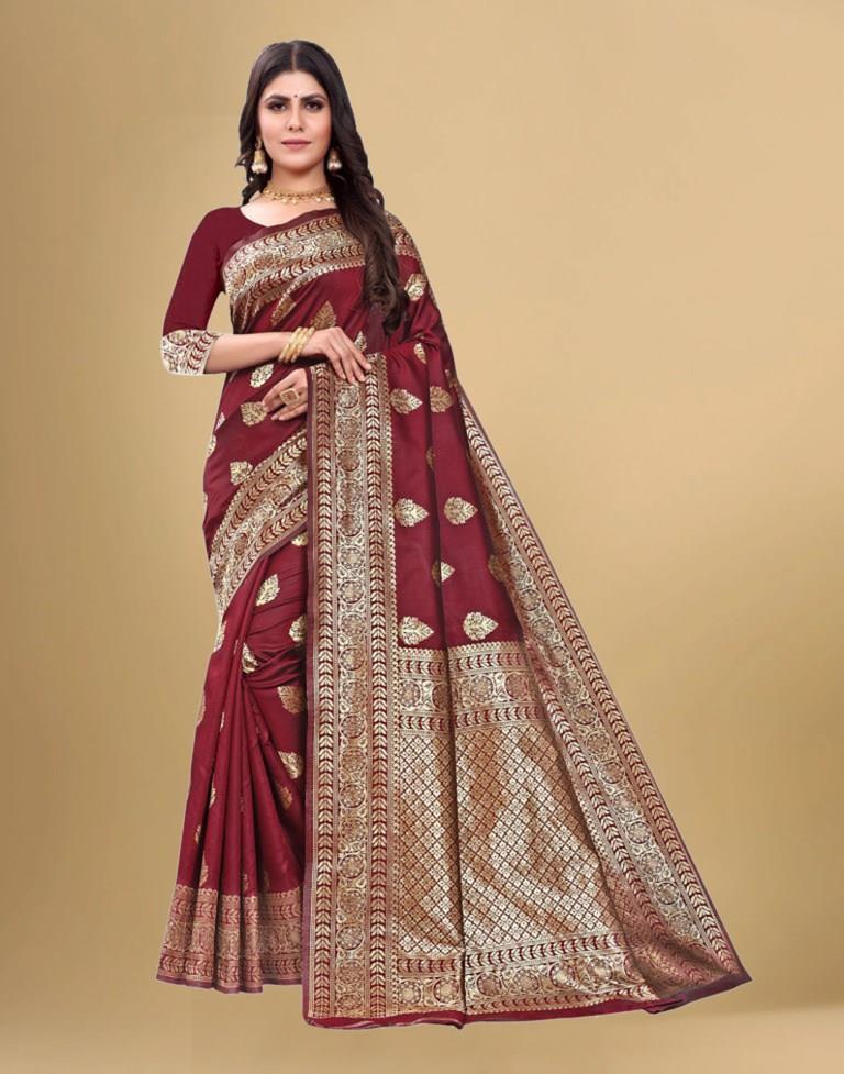 Maroon Jacquard Banarasi Silk Saree
