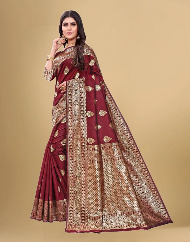 Maroon Jacquard Banarasi Silk Saree