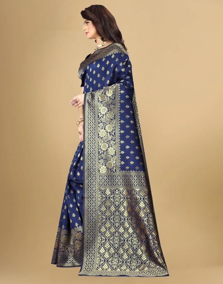 Navy Blue Banarasi Silk Saree
