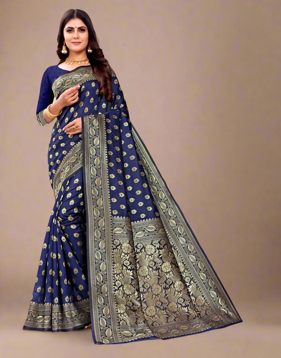 Navy Blue Banarasi Silk Saree