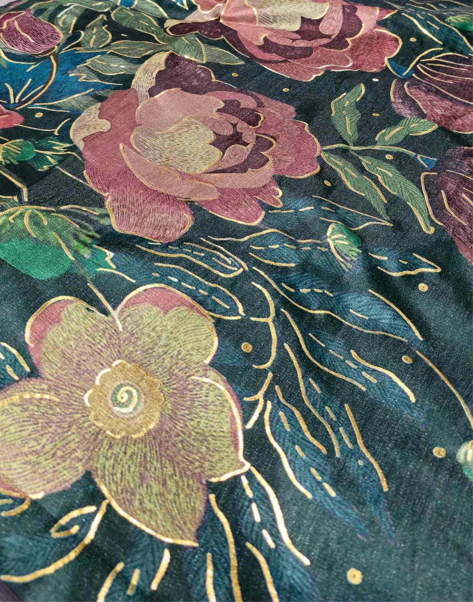 Mouni Roy Green Floral Blossom Ready To Wear Foil Saree