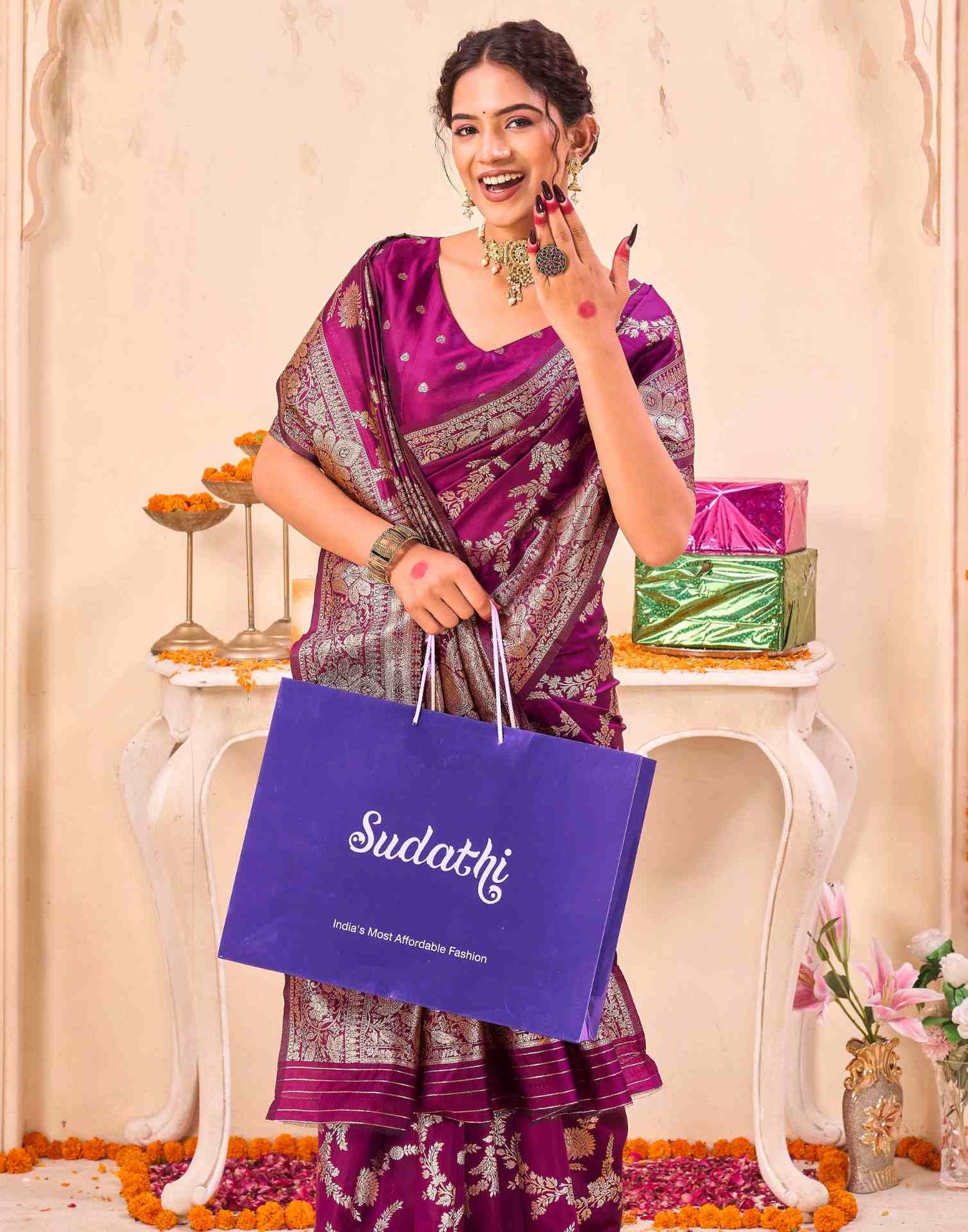 Purple Silk Woven Banarasi Saree