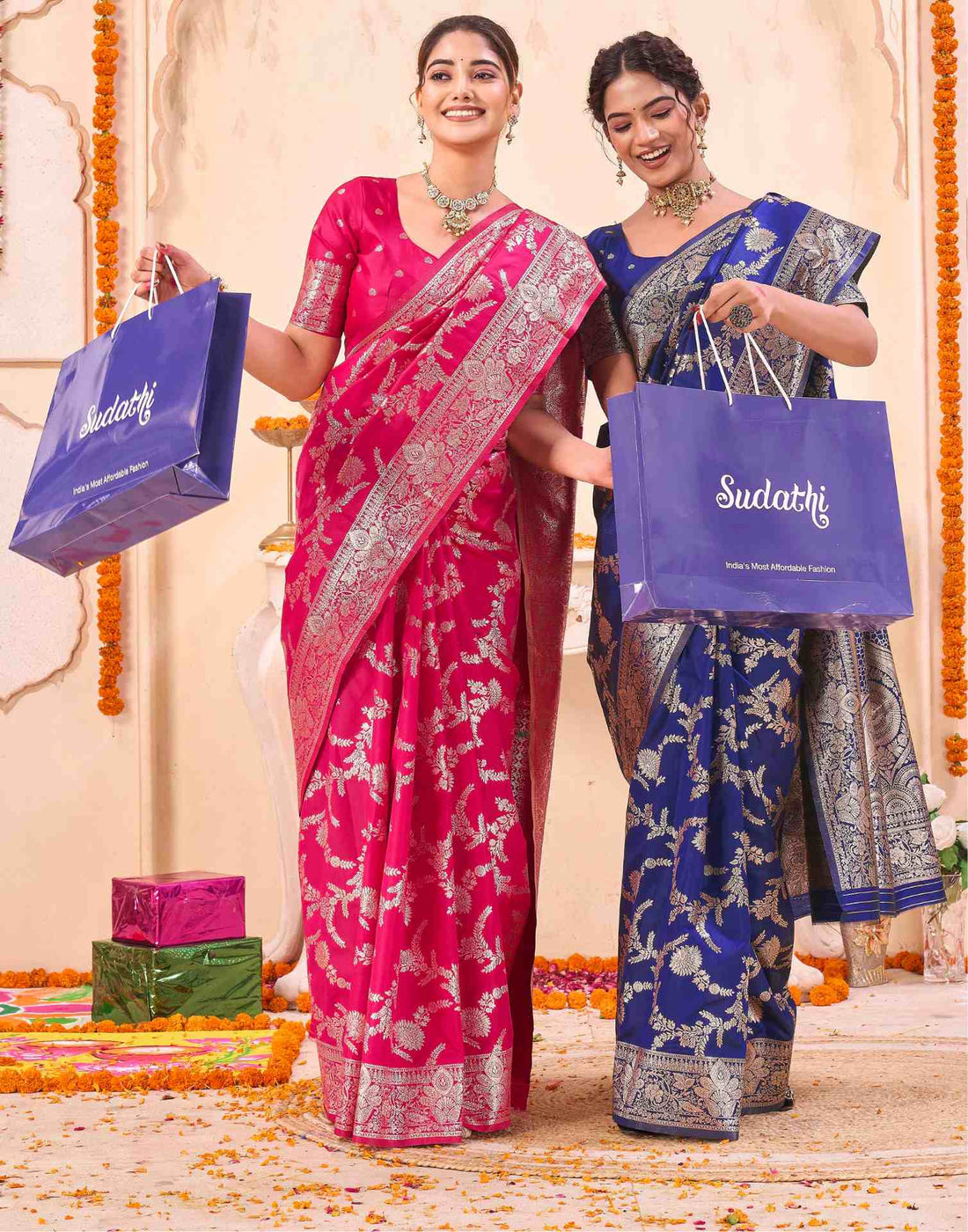 Pink Silk Woven Banarasi Saree