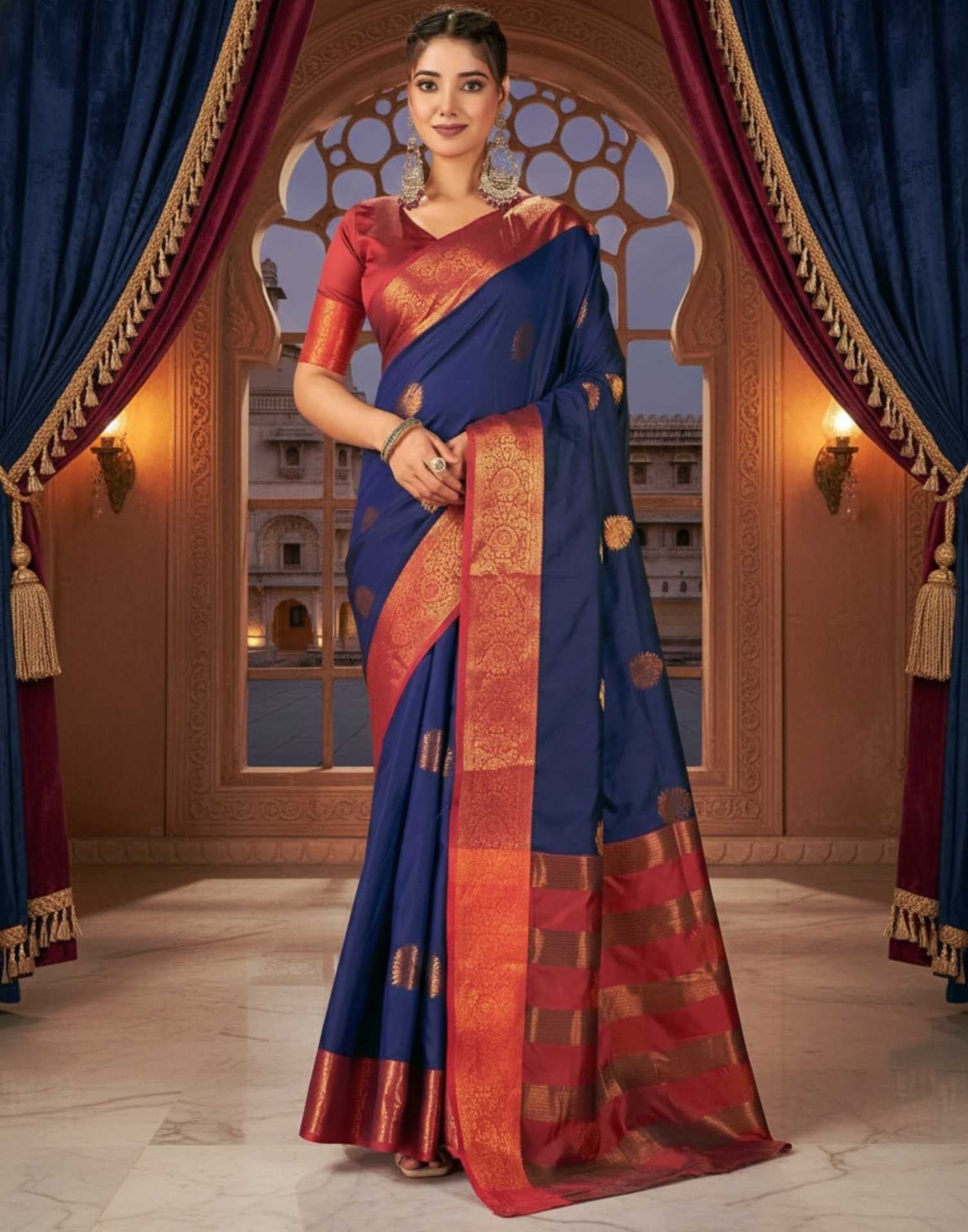 Navy Blue Silk Woven Kanjivaram Saree