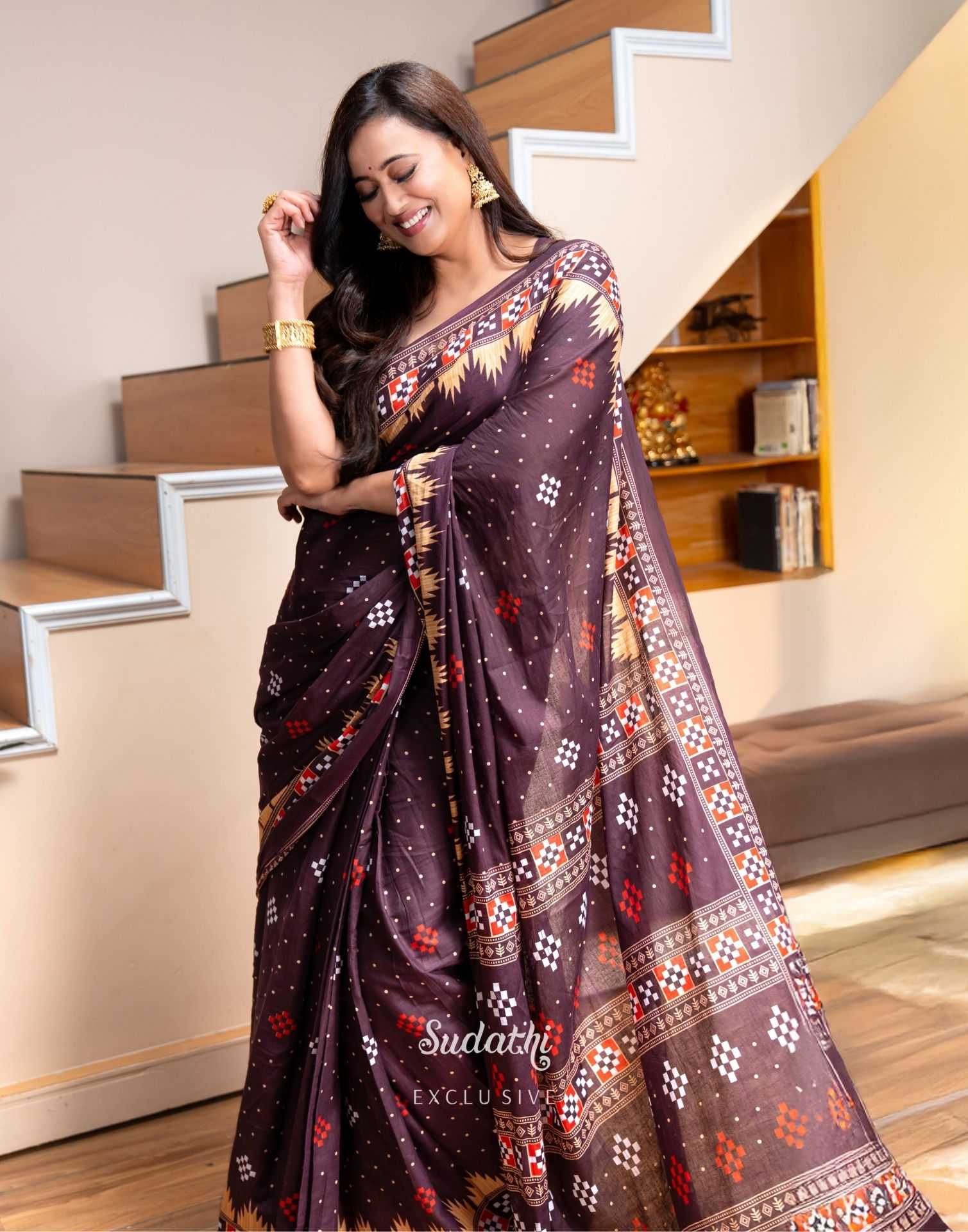 Shweta Tiwari Plum Wine Ready To Wear Cotton Saree Sudathi