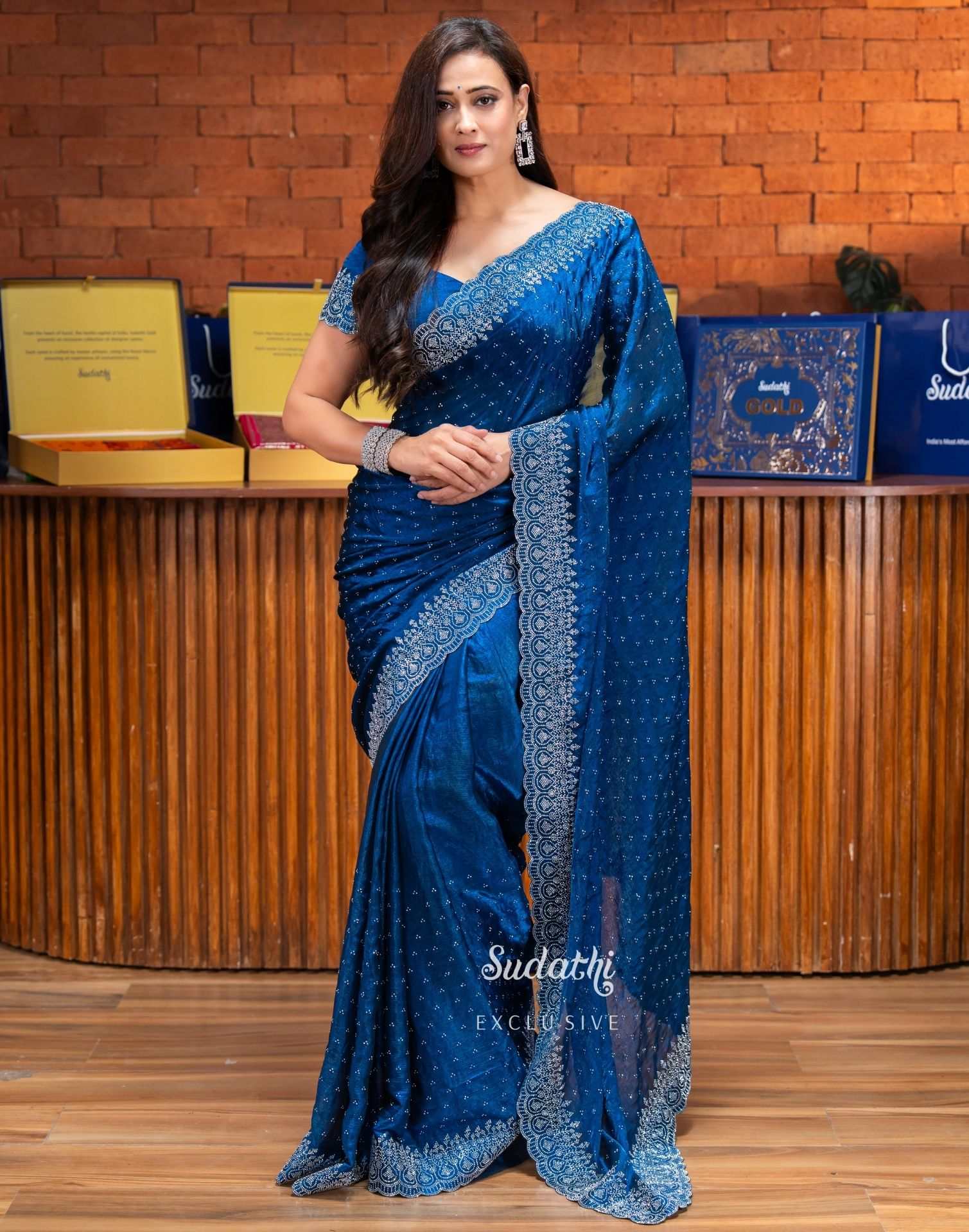 Shweta Tiwari Sapphire Blue Swarovski Saree