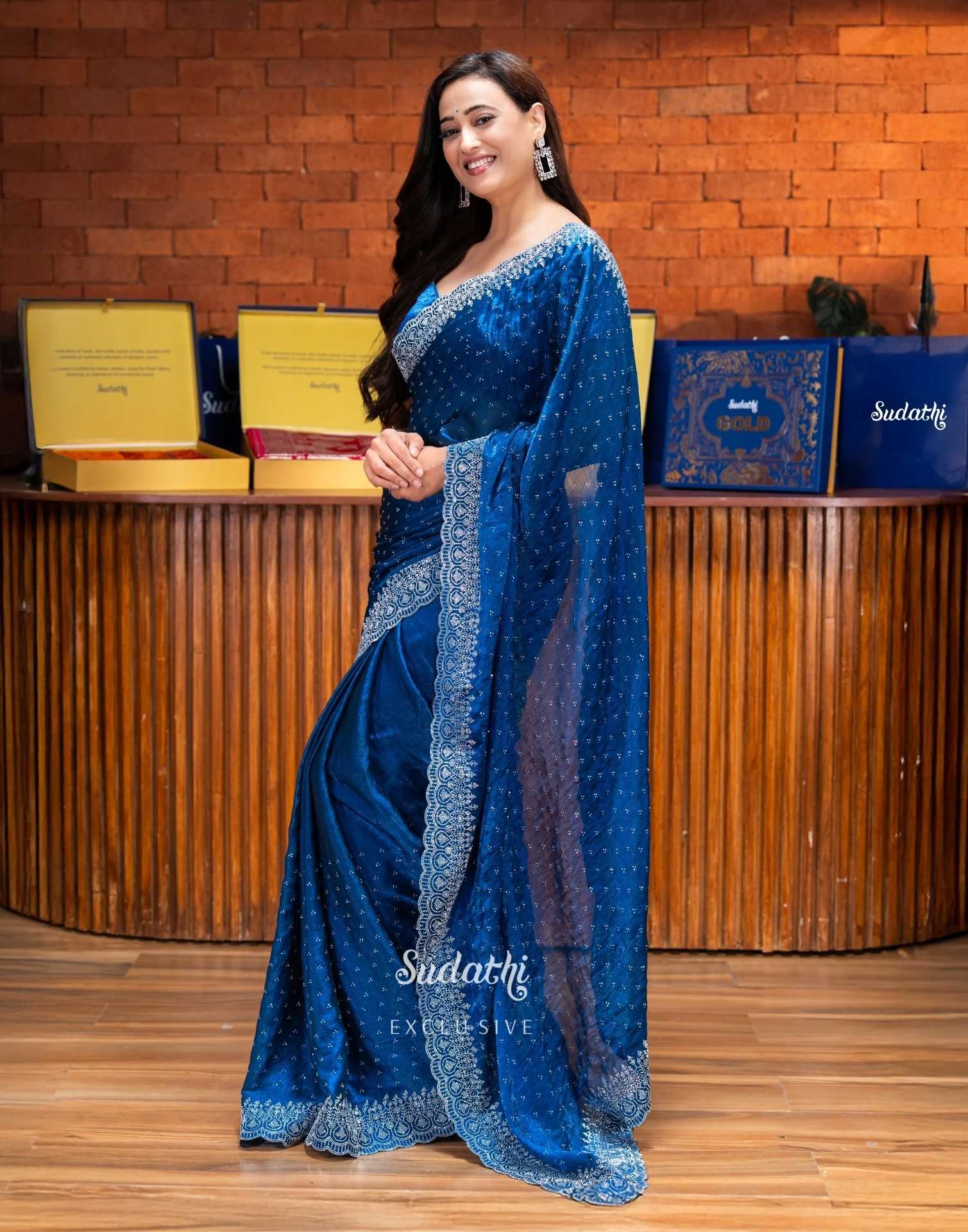 Shweta Tiwari Sapphire Blue Swarovski Saree