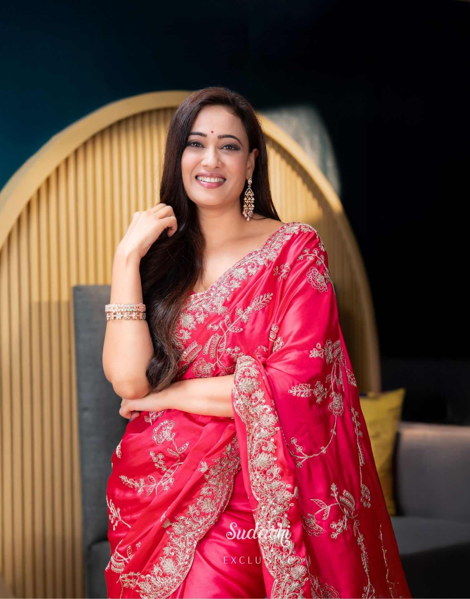 Shweta Tiwari Blush Pink Sequin Embroidered Silk Saree Sudathi