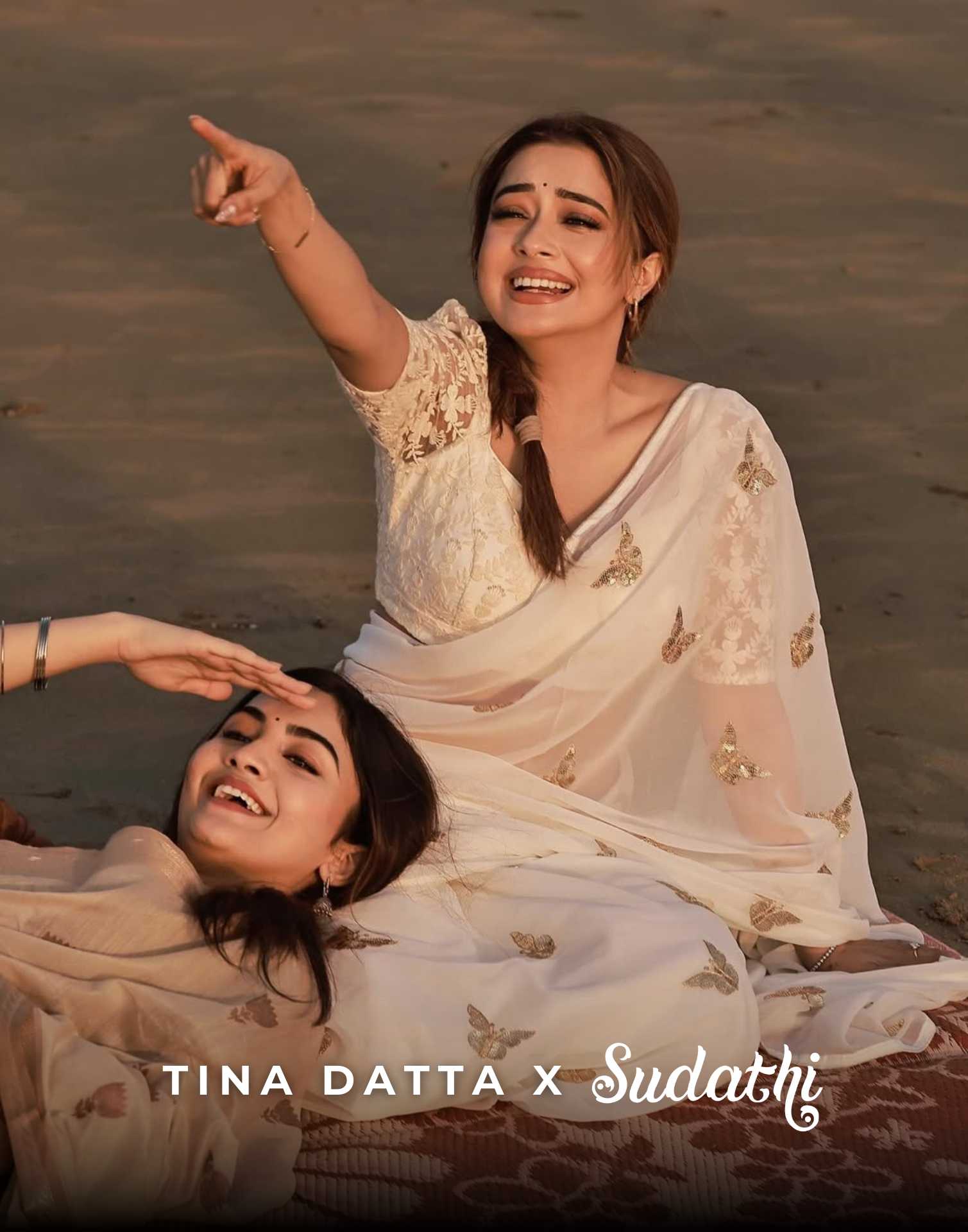 Tina Datta White Sequence Embroidery Saree