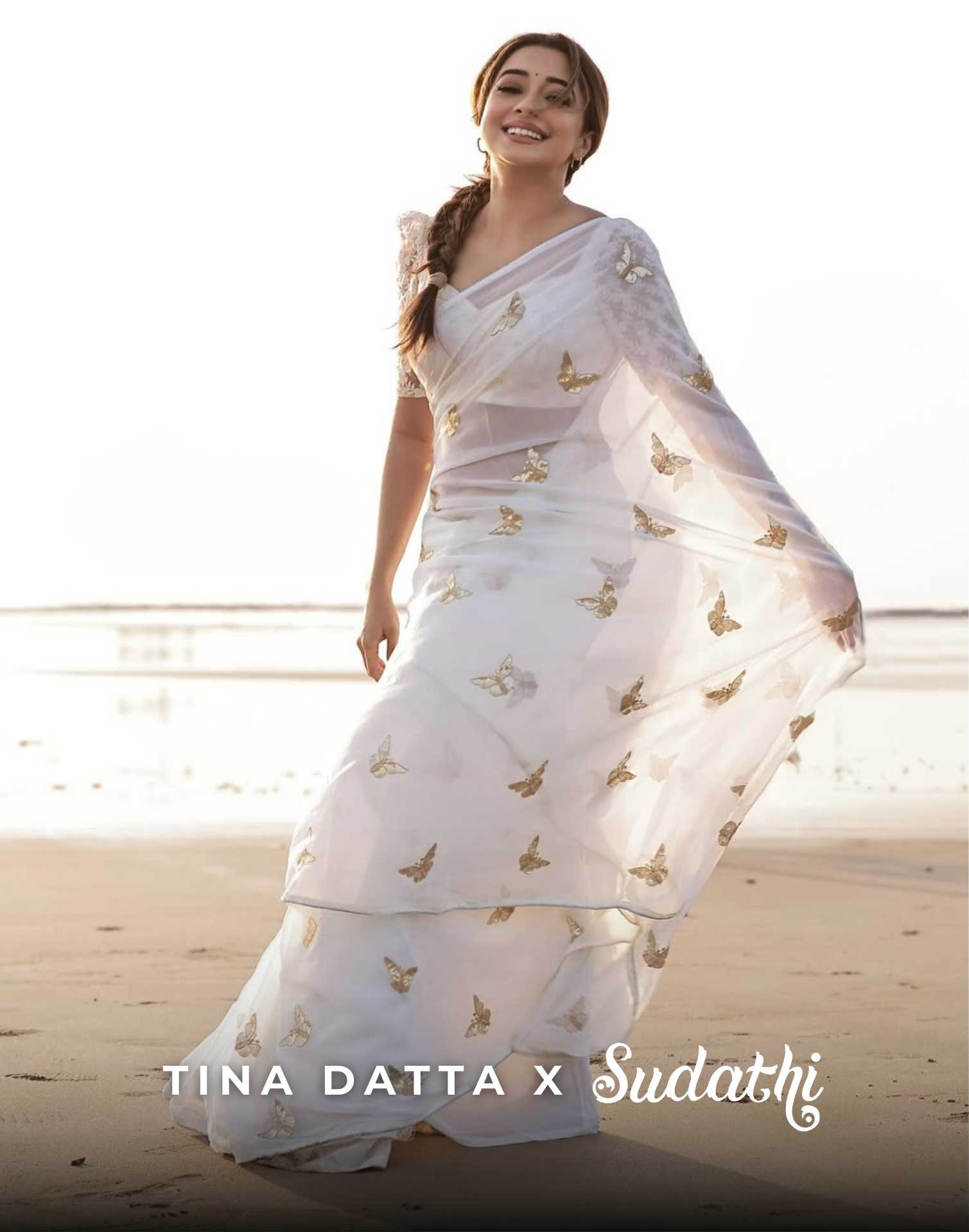 Tina Datta White Sequence Embroidery Saree