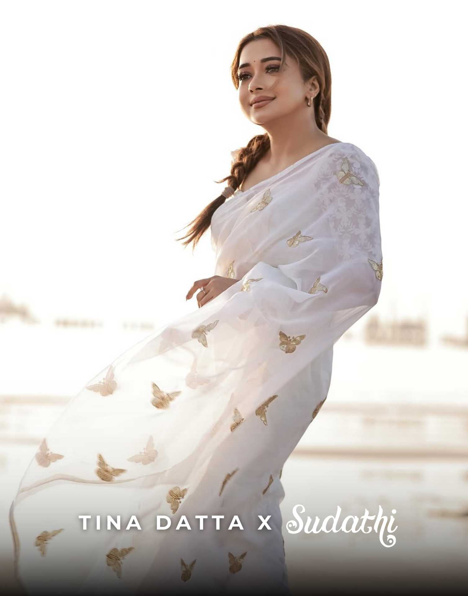 Tina Datta White Sequence Embroidery Saree