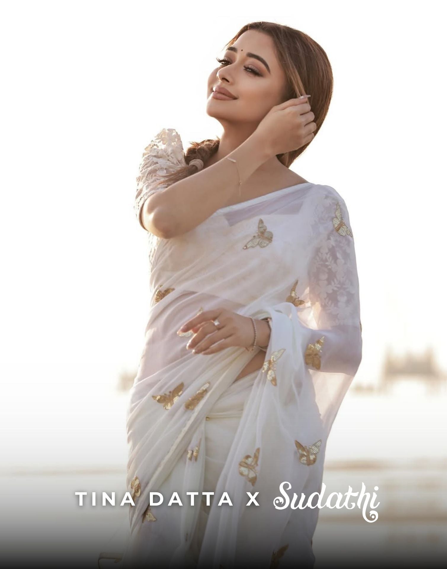 Tina Datta White Sequence Embroidery Saree