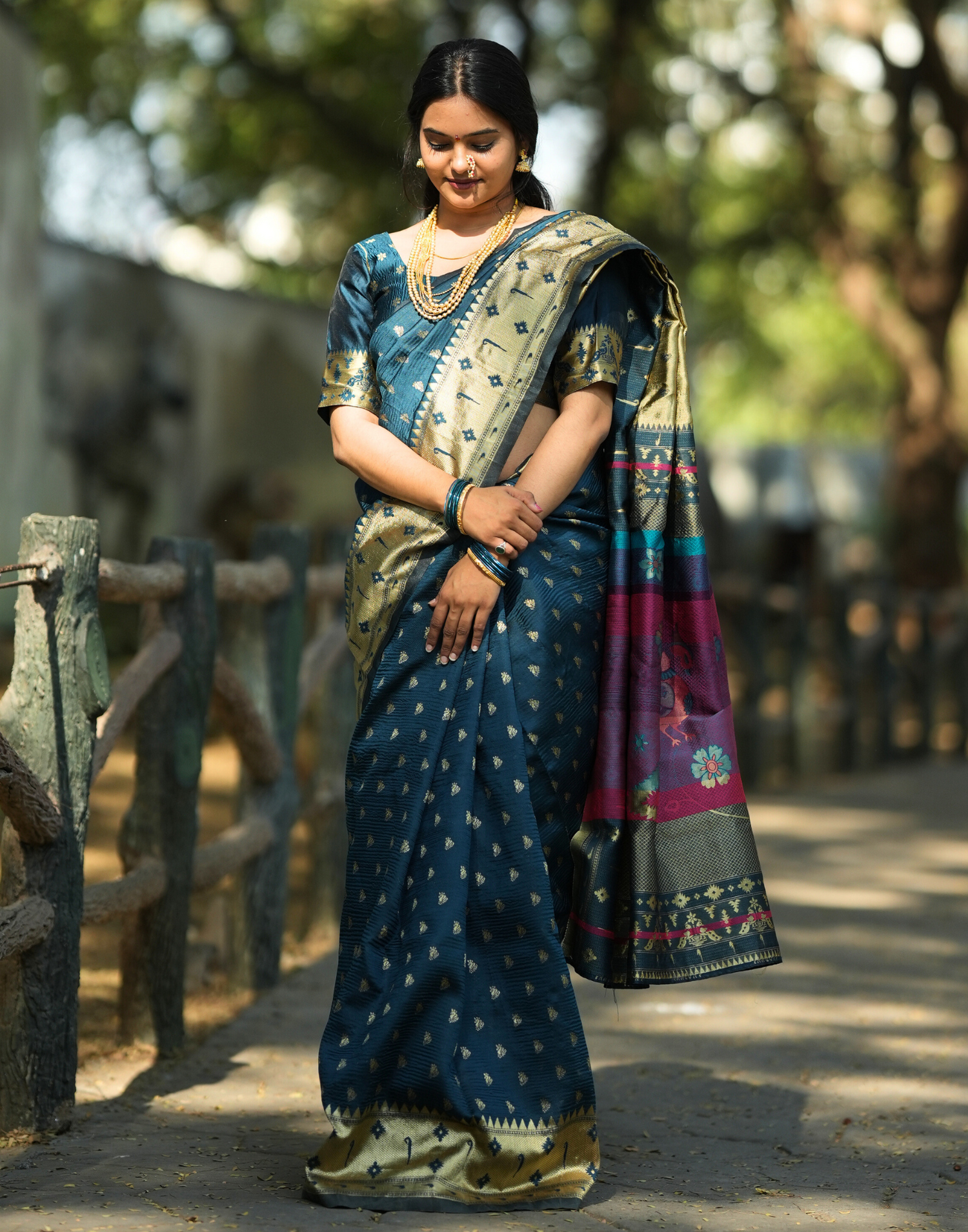 Rama Blue Silk Woven Paithani Saree