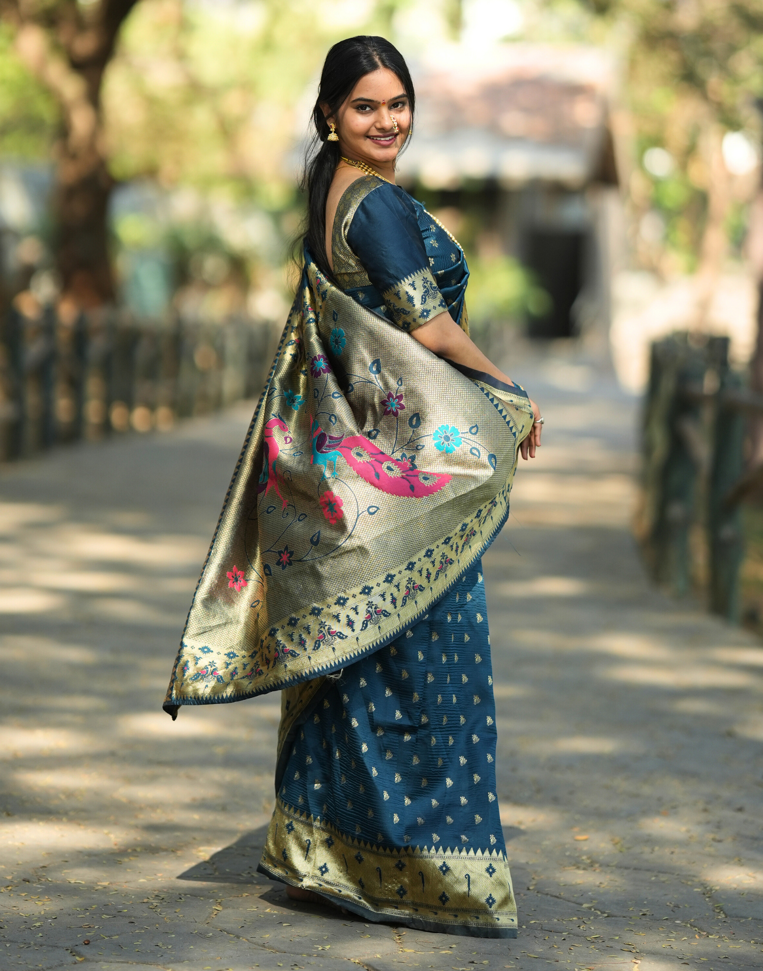 Rama Blue Silk Woven Paithani Saree