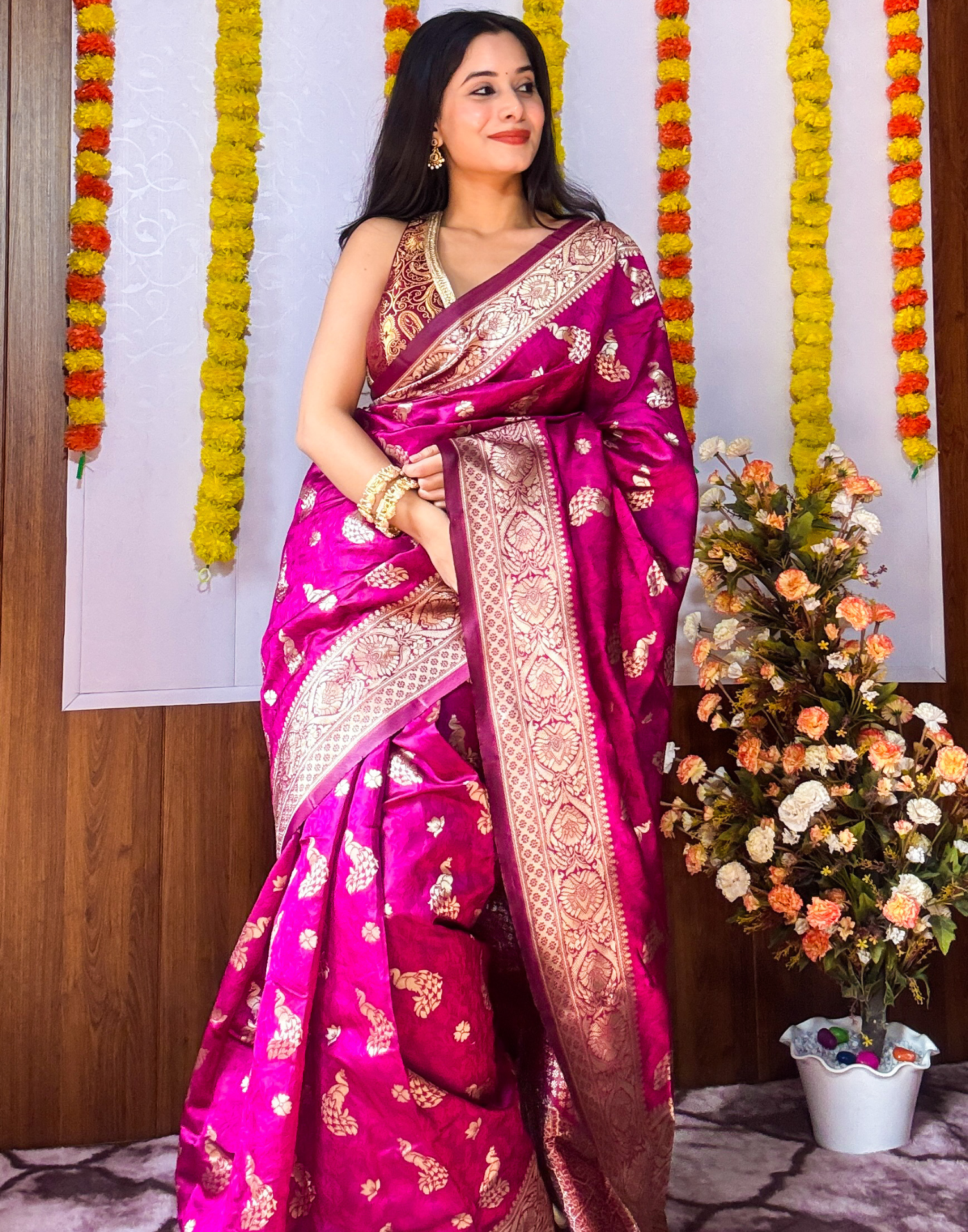 Dark Purple Silk Woven Banarasi Saree